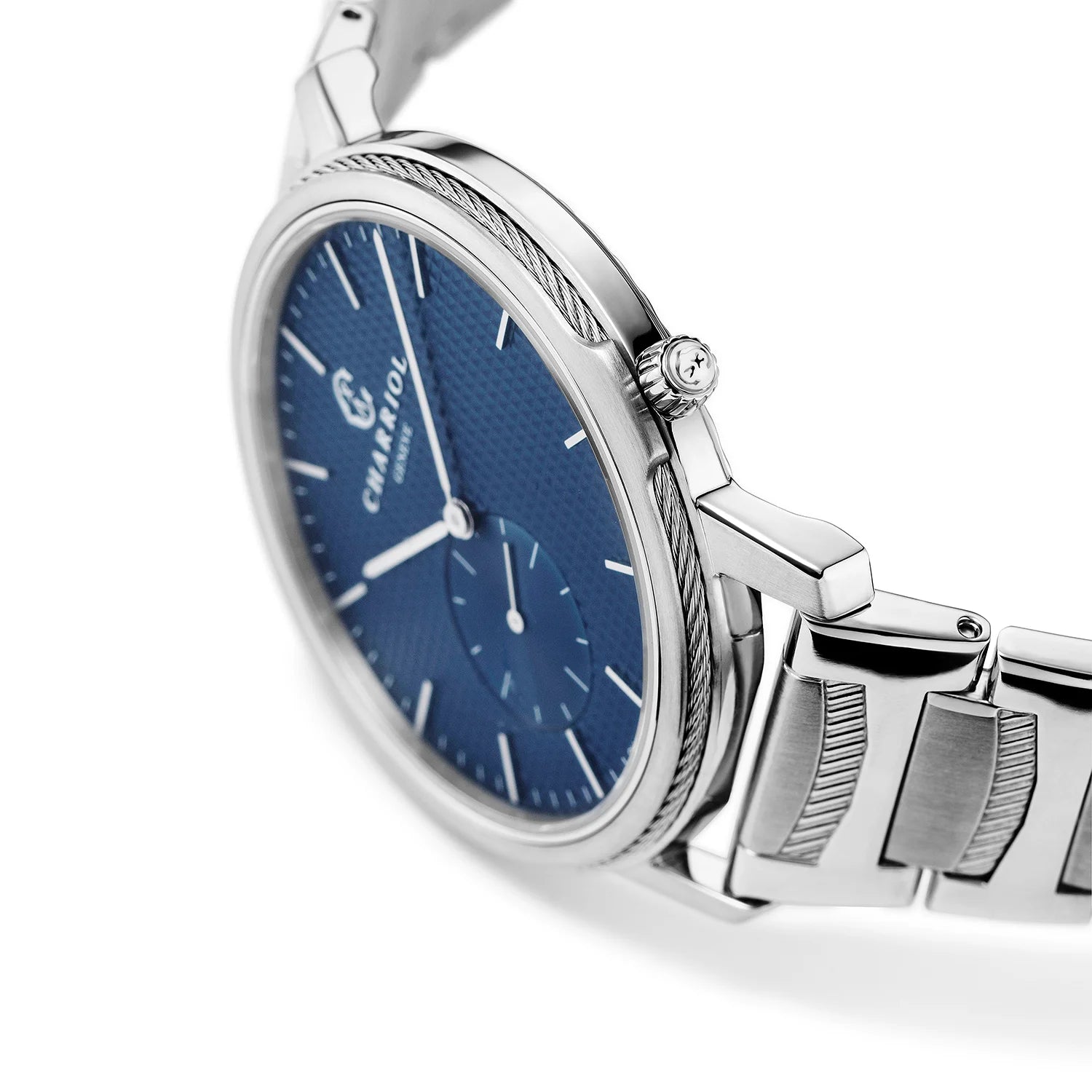 CELTIC LEGACY, 40MM, CUARZO CALIBRE, AZUL "CLOUS DE PARIS" DIAL, ACERO BEZEL, ACERO PULSERA - Charriol Geneve - Watch