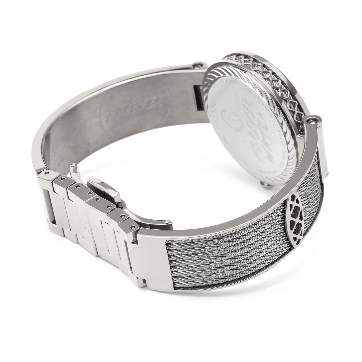 FOREVER, 32MM, CALIBRE CUARZO, PERLA MADRE BLANCA CON 12 SIMILIS DIAL, BISEL DE ACERO, PULSERA DE CABLE DE ACERO - © 2024 Charriol - Watch