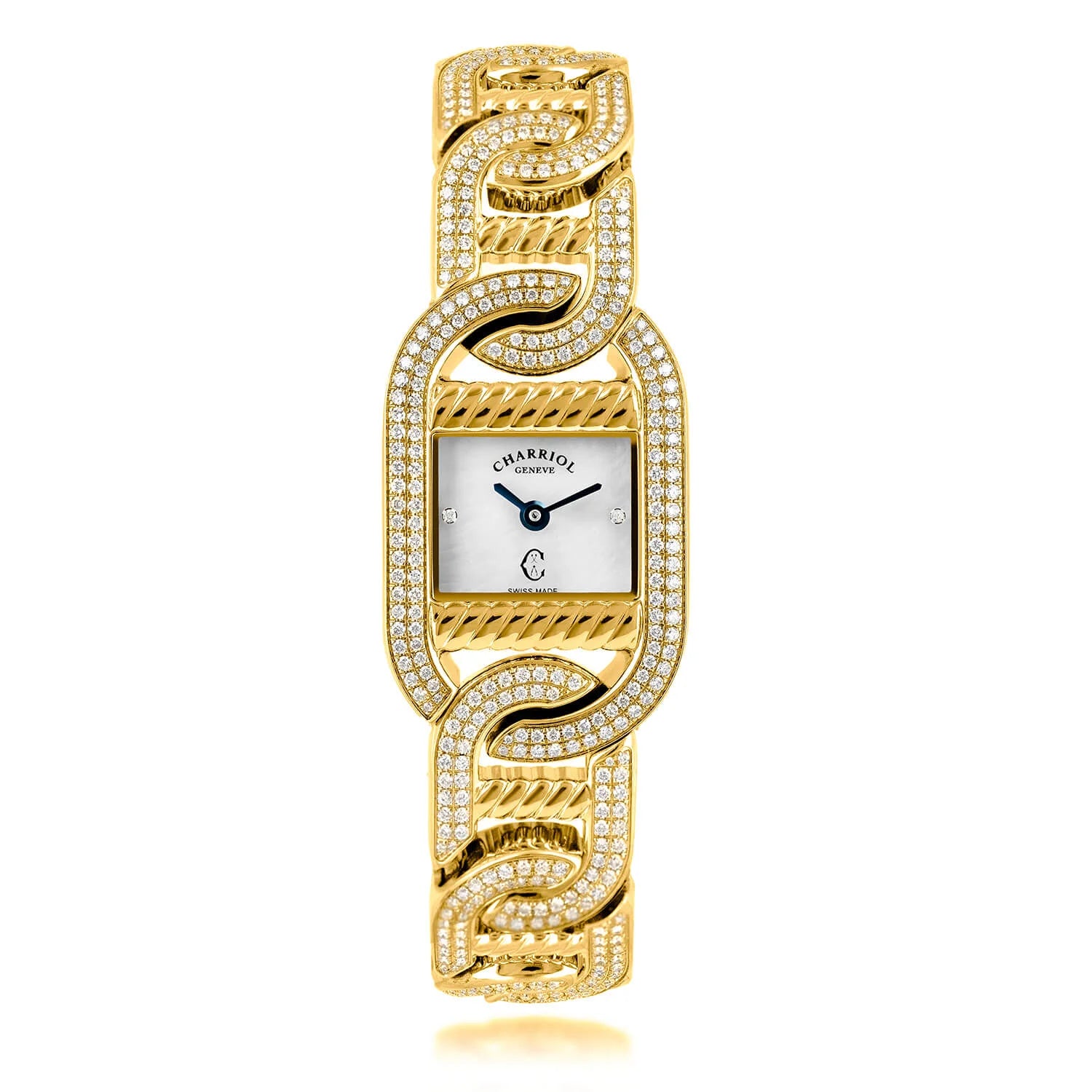 MARINER, 20MM, QUARTZ CALIBRE, YELLOW GOLD PLATED CASE WITH 128 DIAMONDS, 6 YELLOW GOLD PLATED LINKS WITH 336 DIAMONDS, WHITE MOTHER-OF-PEARL WITH 2 DIAMONDS - Charriol - Watch