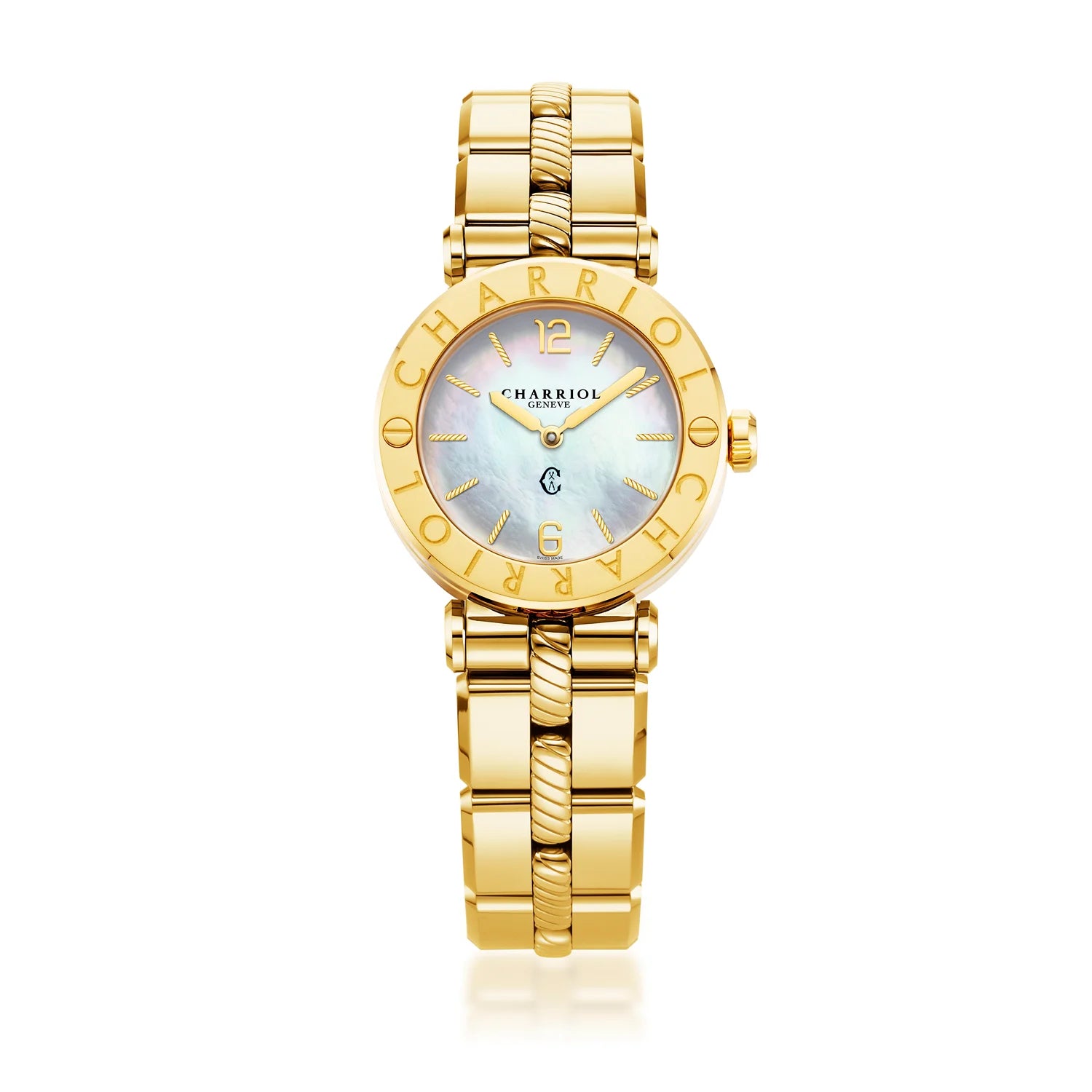 St Tropez Cruise Reloj Oro Blanco y AmarilloSt Tropez Cruise 28mm Reloj Oro Amarillo Brazalete, Oro Amarillo y 2 Tornillos Bisel y Blanco MOP Dial - Charriol Geneve - Reloj