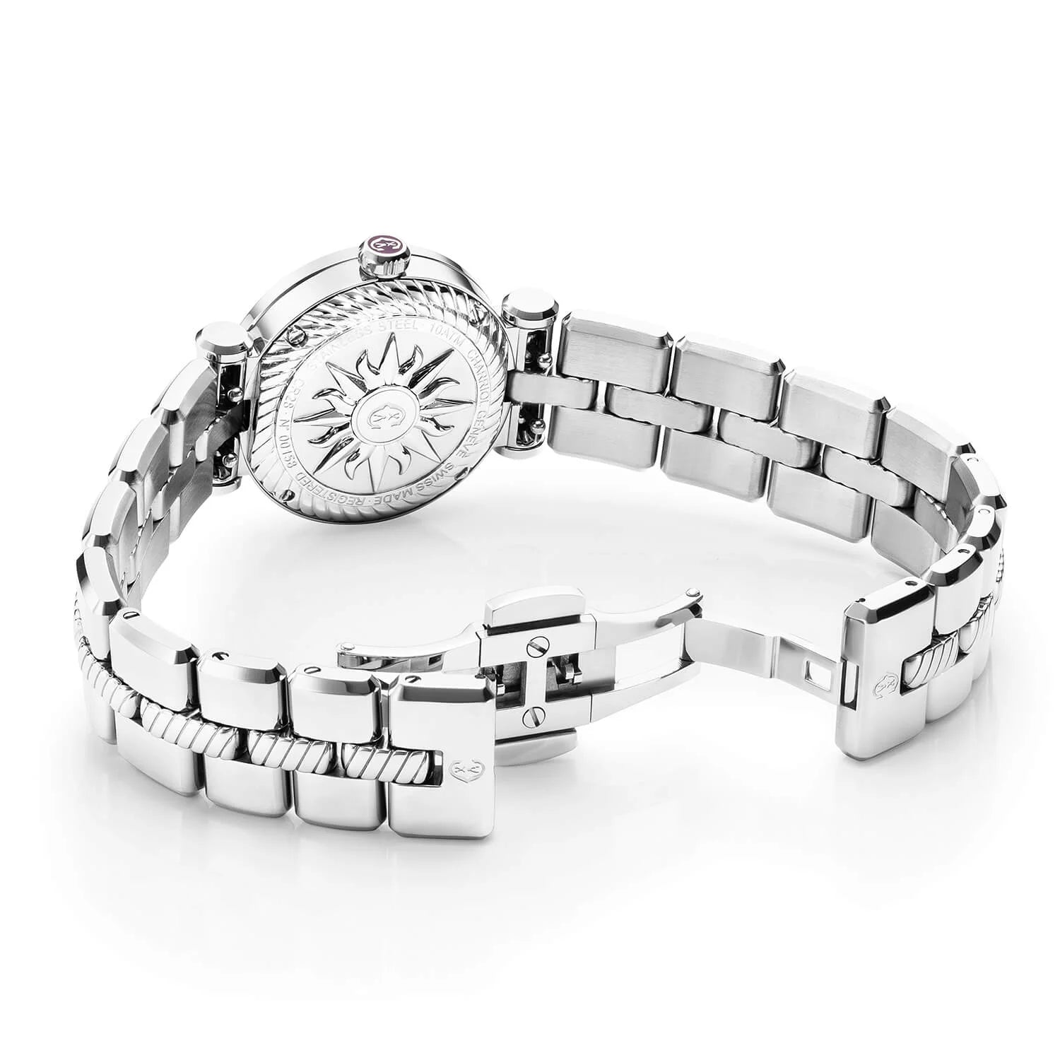 NAVIGATOR CRUISE, 28MM, CALIBRE CUARZO, BLANCO MADRE DE PERLA CON 12 FIGURAS ROMANAS DIAL, ACEROCHARRIOL CHARRIOL" CON BISEL DE 2 TORNILLOS, PULSERA INTERCAMBIABLE DE METAL - © 2024 Charriol - Reloj