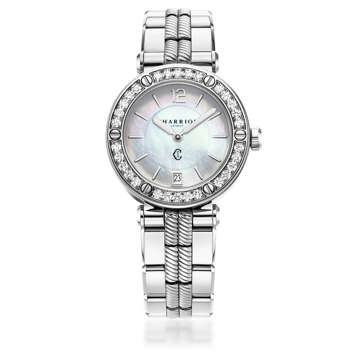 NAVIGATOR CRUISE, 36MM, CALIBRE CUARZO, DIAL DE PERLA MADRE, 30 DIAMANTES, PULSERA DE ACERO INTERCAMBIABLE - Charriol Geneve - Watch