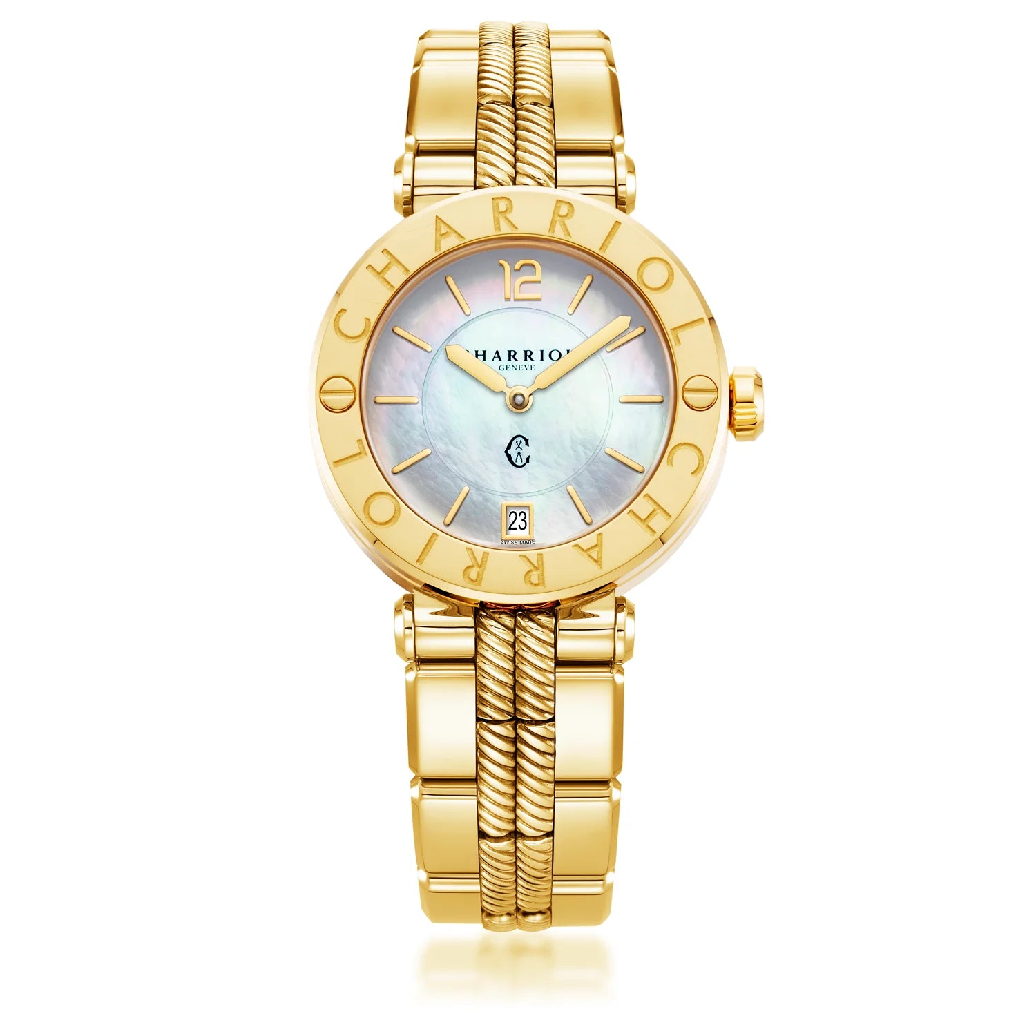 NAVIGATOR CRUISE, 36MM, CALIBRE CUARZO, ESFERA DE PERLA MADRE, "CHARRIOL CHARRIOL " BEZEL, PVD ORO ACERO AMARILLO PULSERA INTERCAMBIABLE - Charriol Geneve - Watch