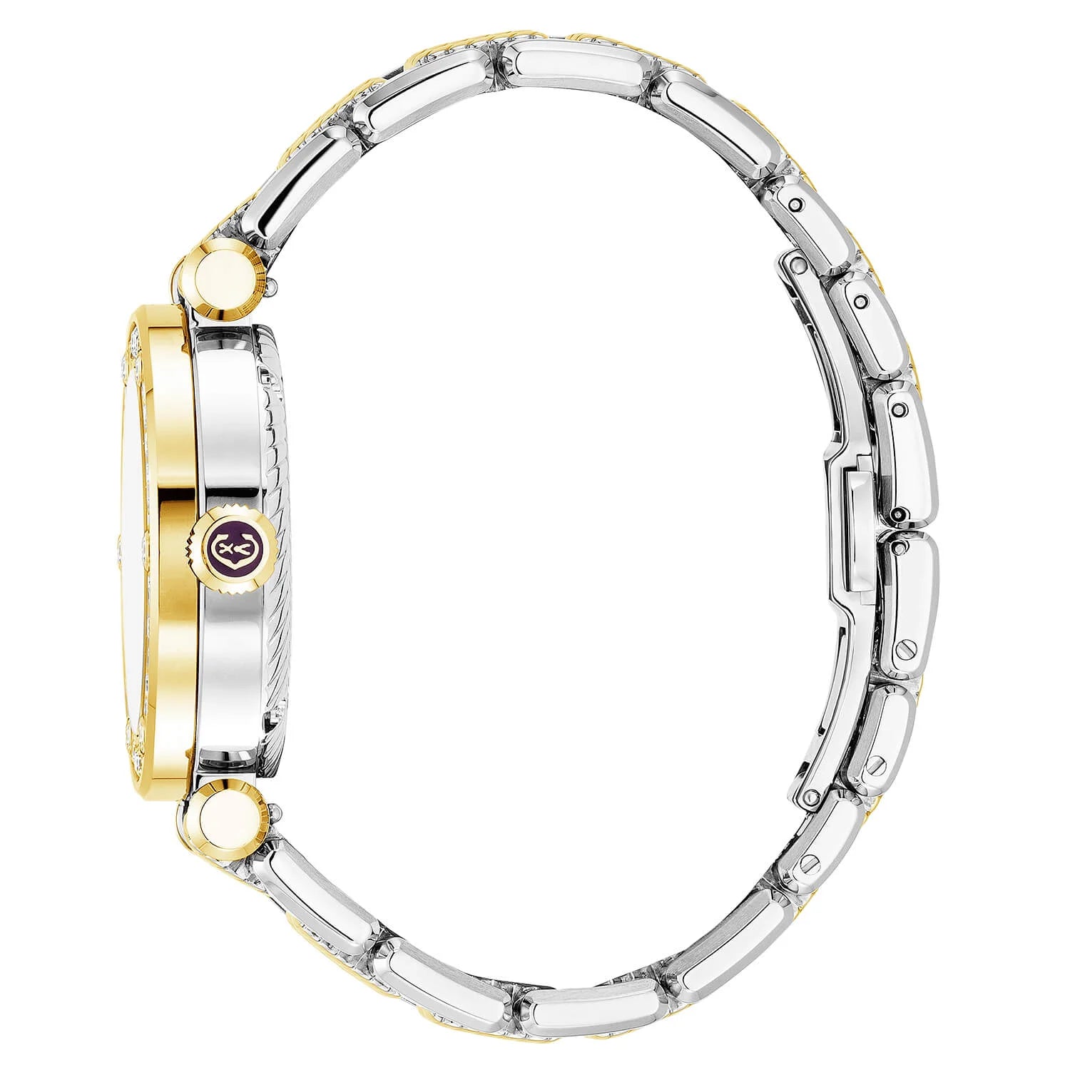 NAVIGATOR CRUISE, 36MM, QUARTZ CALIBRE, WHITE MOTHER-OF-PEARL WITH 12 ROMAN FIGURES DIAL, STEEL YELLOW GOLD PVD WITH 30 DIAMONDS & 6 SCREWS BEZEL, METAL BICOLOR INTERCHANGEABLE BRACELET - © 2024 Charriol - Watch