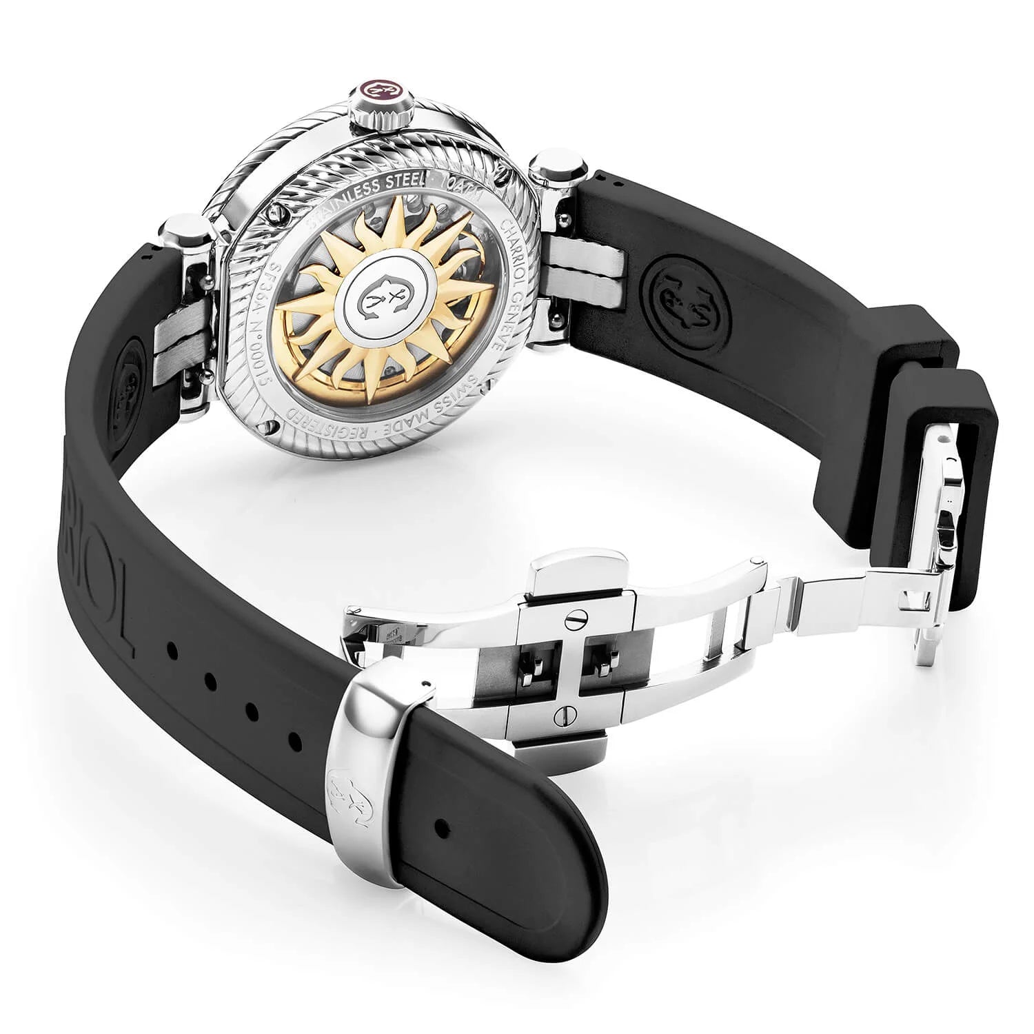 NAVIGATOR SURF, 36MM, AUTOMATIC CALIBRE, FLOWER DIAL, BLACK WITH 1 DIAMOND BEZEL, BLACK RUBBER INTERCHANGEABLE BRACELET, SPECIAL EDITION X-CYNTHIA-ROWLEY - Charriol - Watch