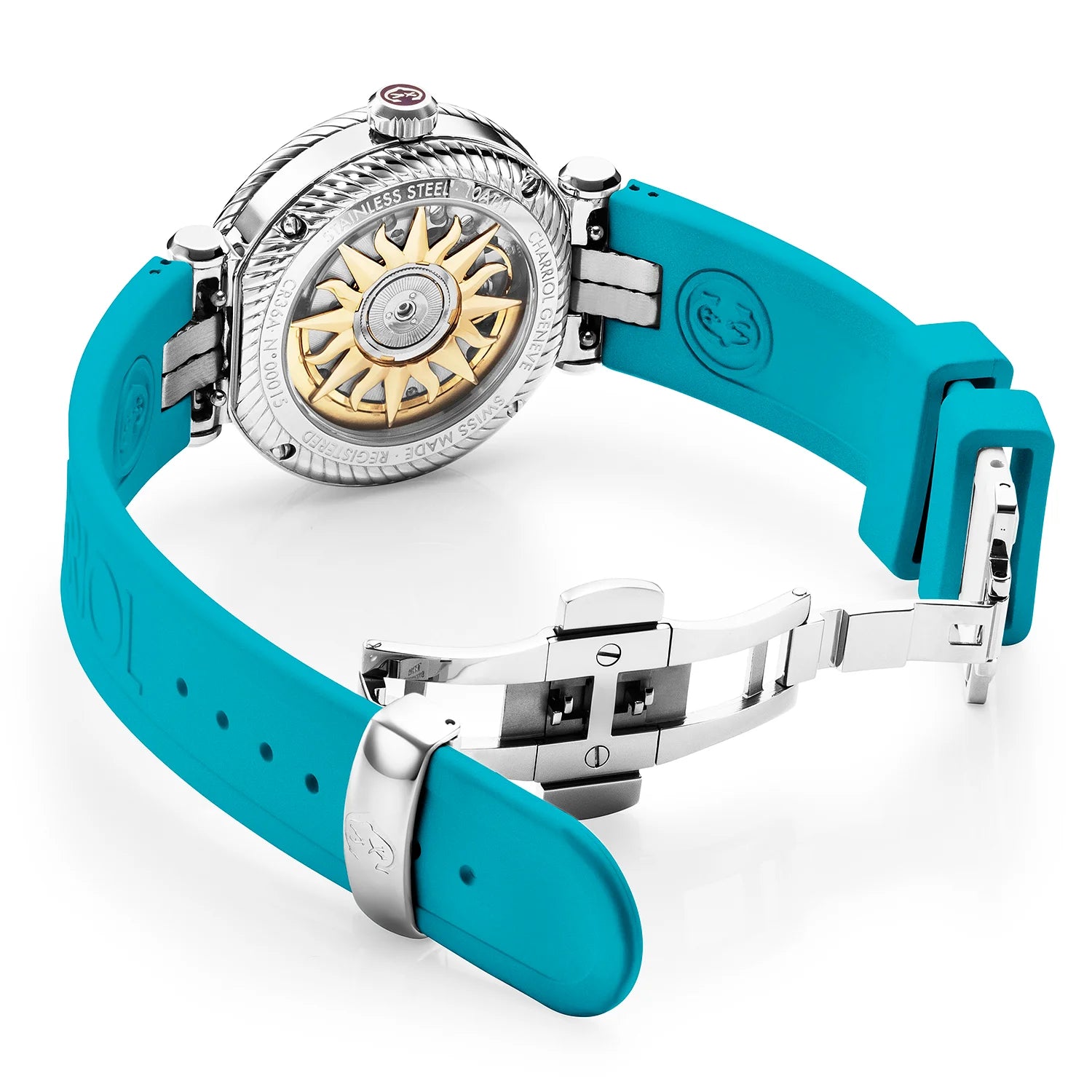 NAVIGATOR SURF, 36MM, CALIBRE AUTOMÁTICO, ESFERA TURQUESA, BISEL TURQUESA, PULSERA INTERCAMBIABLE DE CAUCHO TURQUESA - Charriol Geneve - Watch