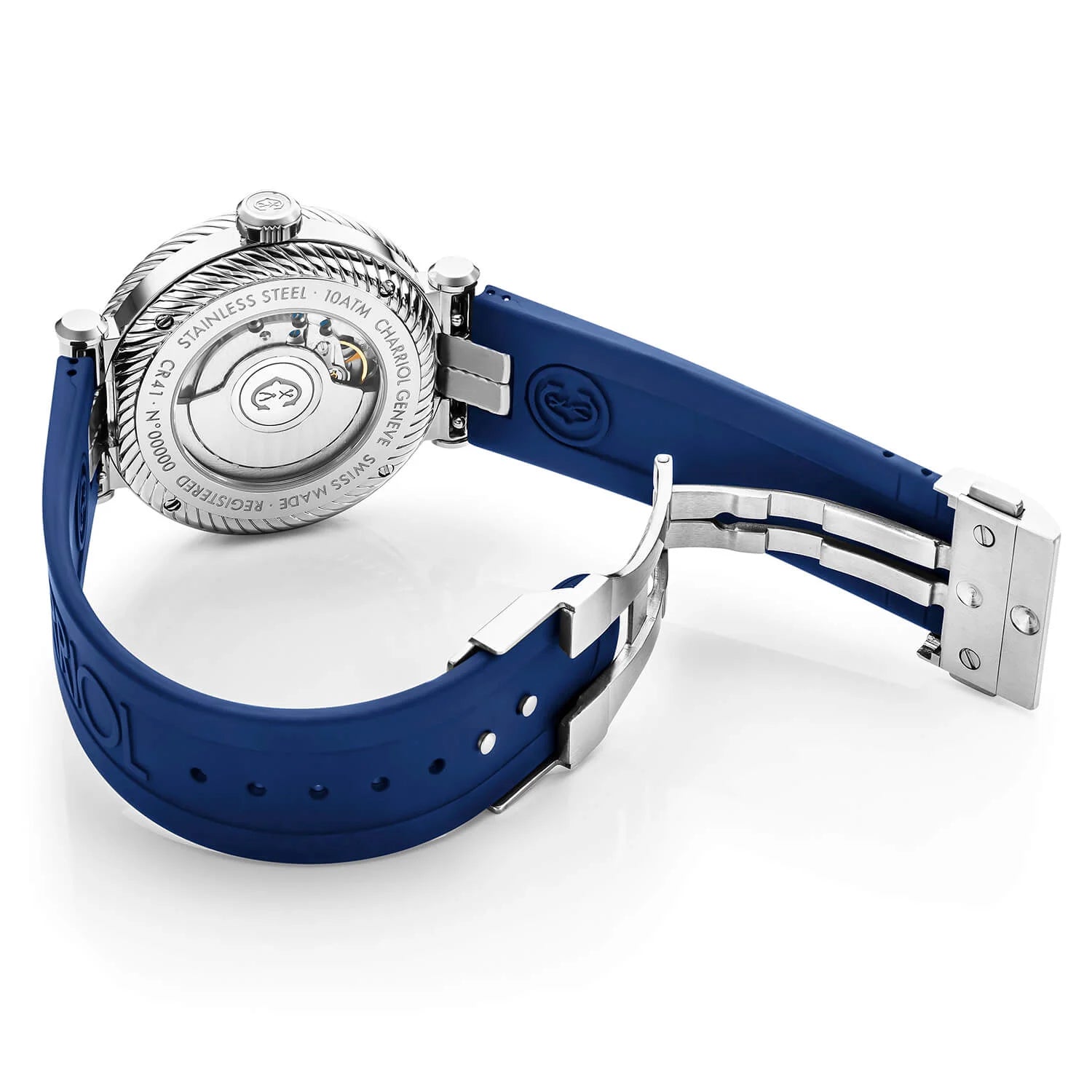 NAVIGATOR SURF, 41MM, CALIBRE AUTOMÁTICO, ESFERA LUMINOVA NEGRA, BISEL AZUL Y PLATA, PULSERA INTERCAMBIABLE DE CAUCHO AZUL - © 2024 Charriol - Watch