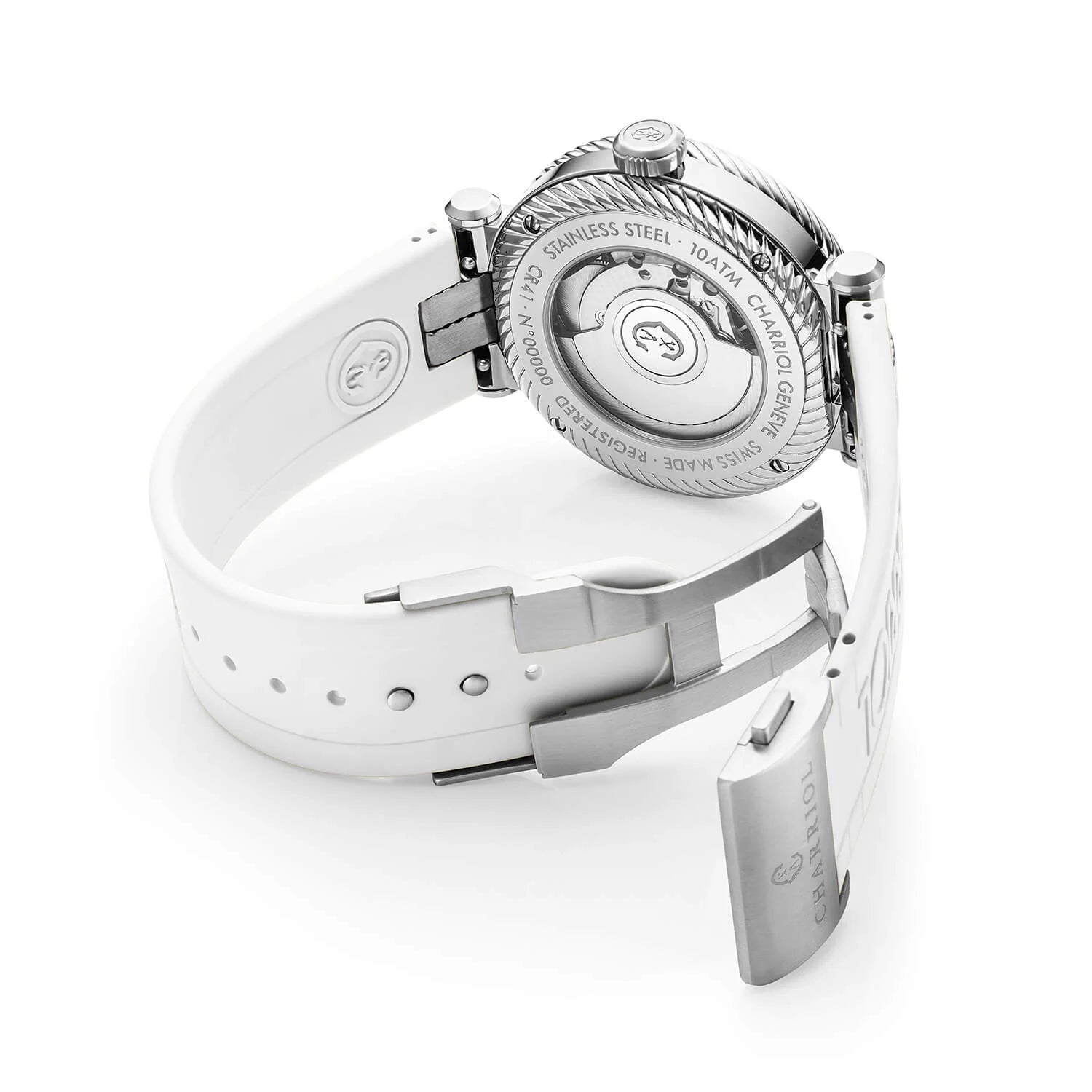 NAVIGATOR SURF, 41MM, CALIBRE AUTOMÁTICO, ESFERA LUMINOVA BLANCA, BISEL AZUL Y BLANCO, PULSERA DE GOMA BLANCA INTERCAMBIABLE - © 2024 Charriol - Relojes