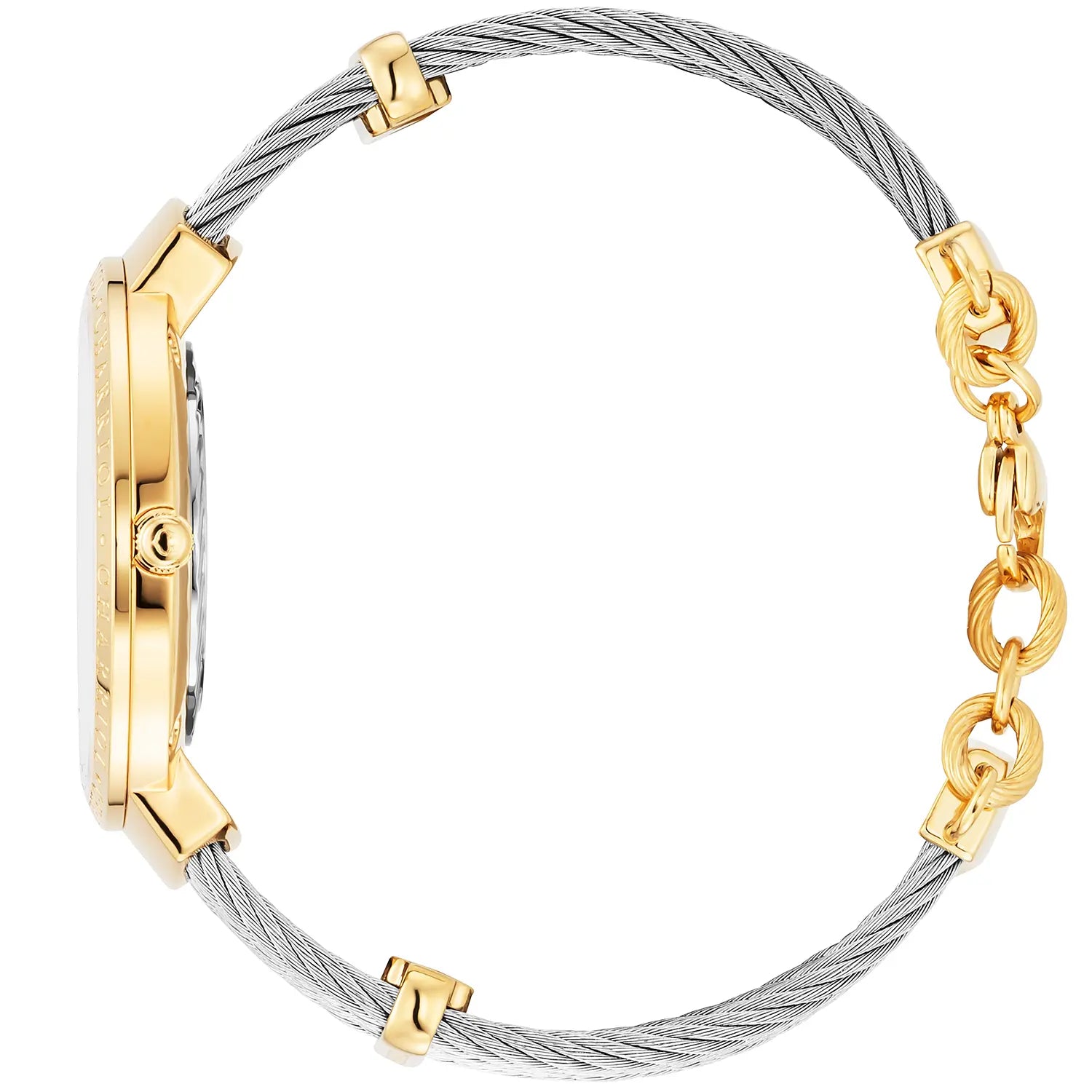 SLIM, 34MM, CUARZO CALIBRE, PERLA CON 12 DIAMANTES DIAL, "CHARRIOL CHARRIOL " BEZEL, PULSERA DE CABLE DE ACERO - Charriol Geneve - Relojes