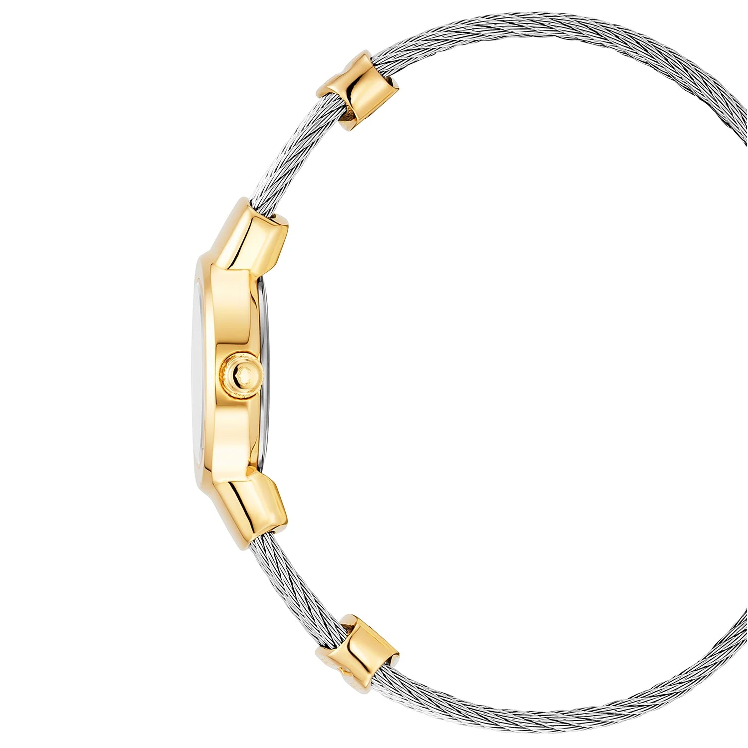 ST TROPEZ, 20MM, CUARZO CALIBRE, PERLA MADRE BLANCA CON 11 DIAMANTES DIAL, ACERO PVD ORO AMARILLO, PULSERA DE CABLE DE ACERO - Charriol Geneve - Relojes