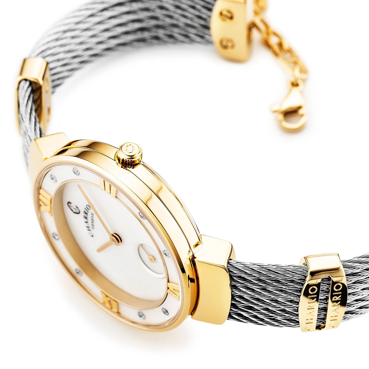 ST TROPEZ, 30MM, QUARTZ CALIBRE, MOTHER-OF-PEARL DIAL, MOTHER-OF-PEARL WITH 8 DIAMONDS BEZEL, STEEL CABLE BRACELET - Charriol Geneve - Watch