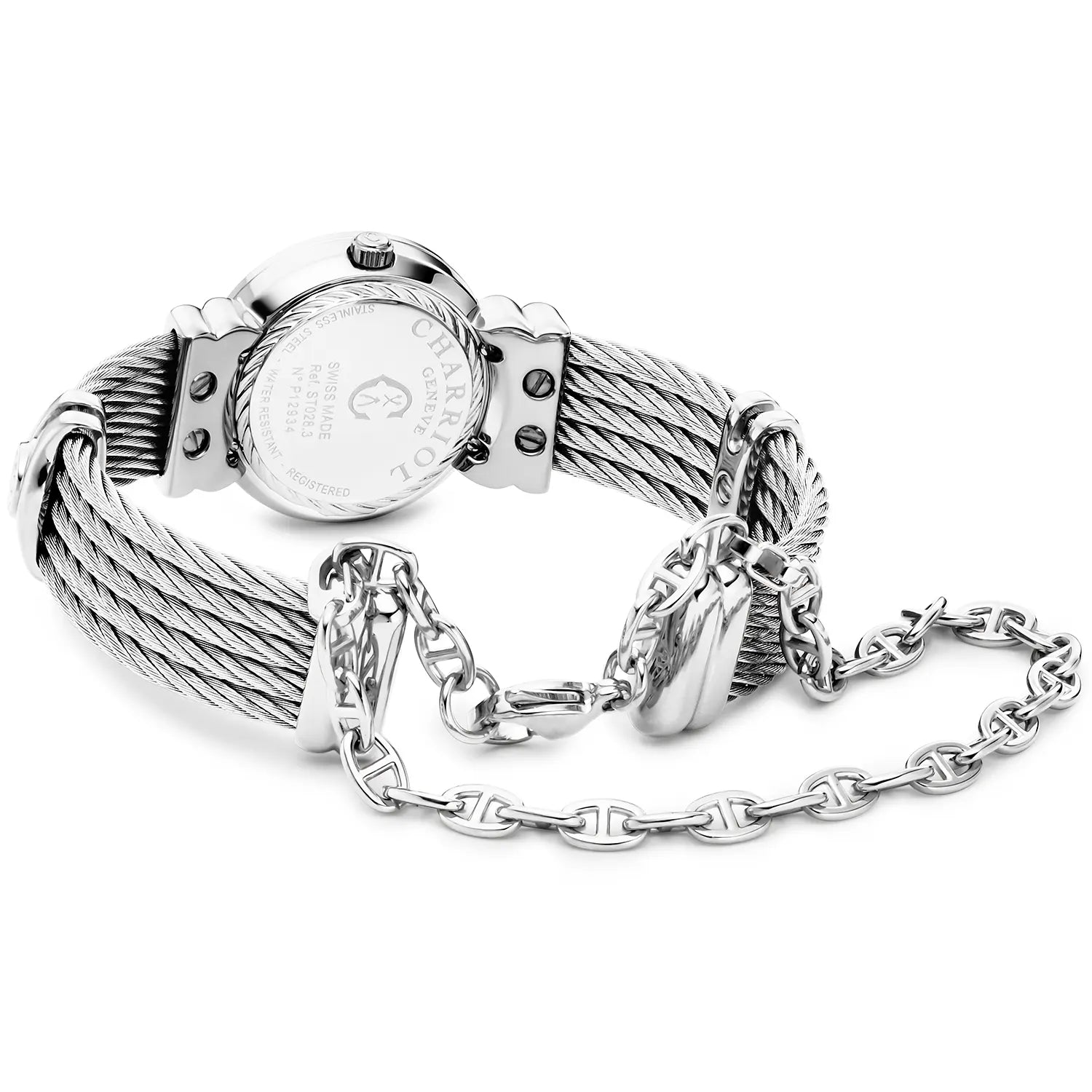 St Tropez Reloj Icon 24.5mm Acero Inoxidable, Cable Acero, Bisel 8 Diamantes y Esfera Blanca MOP - Charriol Geneve - Relojes