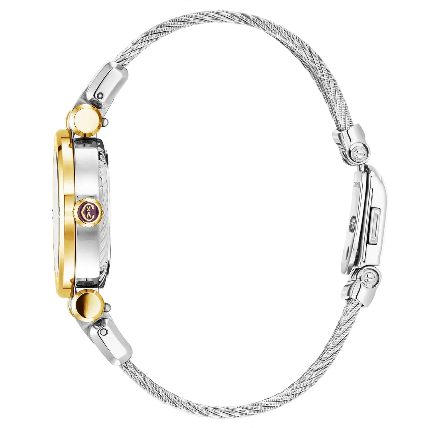 NAVIGATOR CRUISE, 28MM, CALIBRE CUARZO, PERLA MADRE BLANCA CON 12 FIGURAS ROMANAS, PVD ORO AMARILLO ACEROCHARRIOL CHARRIOL" CON 2 TORNILLOS BEZEL, PULSERA DE ACERO CON CABLE INTERCAMBIABLE Y 2 PVD ORO AMARILLO ADJUNTADOS - © 2024 Charriol - Reloj