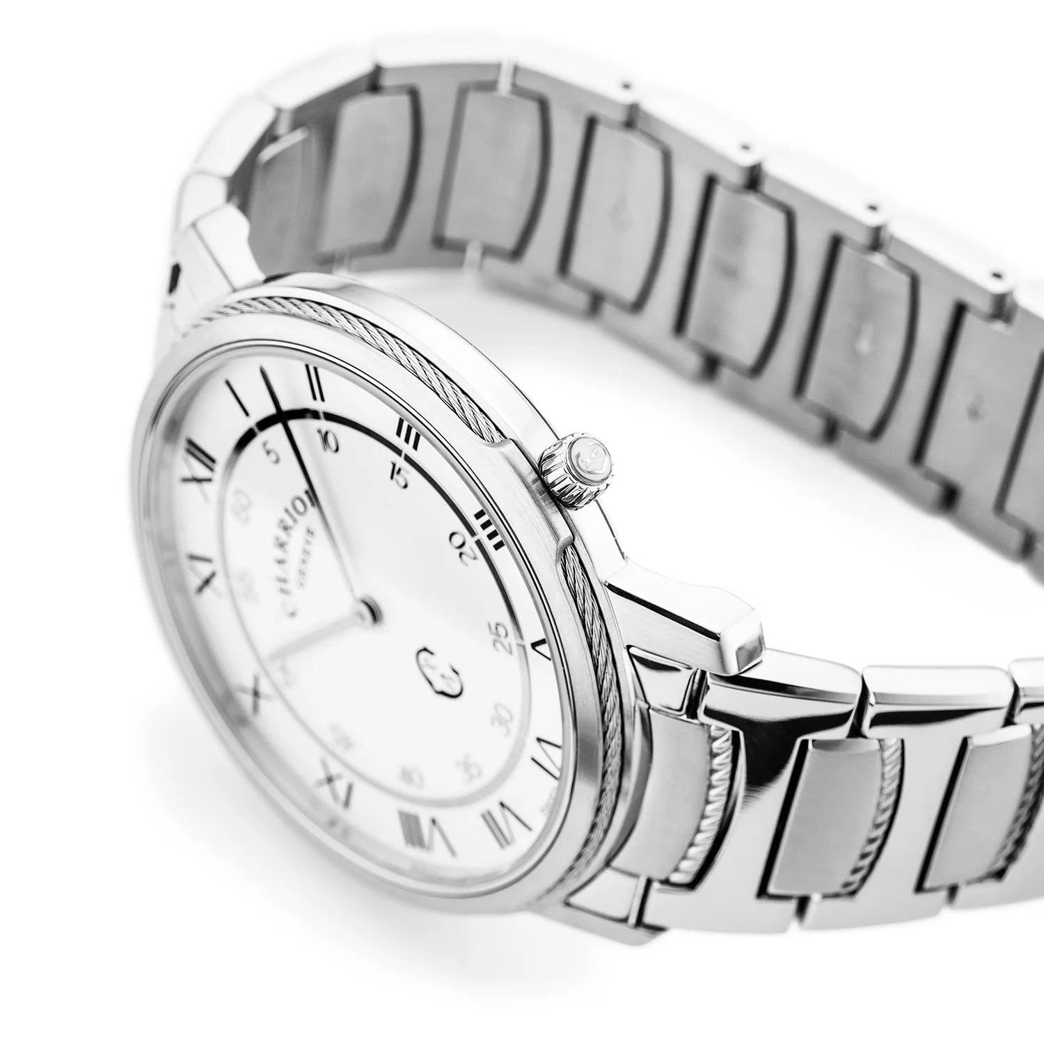 CELTIC® LEGACY, 40MM, QUARTZ CALIBRE, STEEL BEZEL, WHITE WITH ROMAN NUMERALS DIAL, STEEL METAL BRACELET - BLACK FRIDAY - ©2024 Philippe Charriol International Ltd. -  Watch