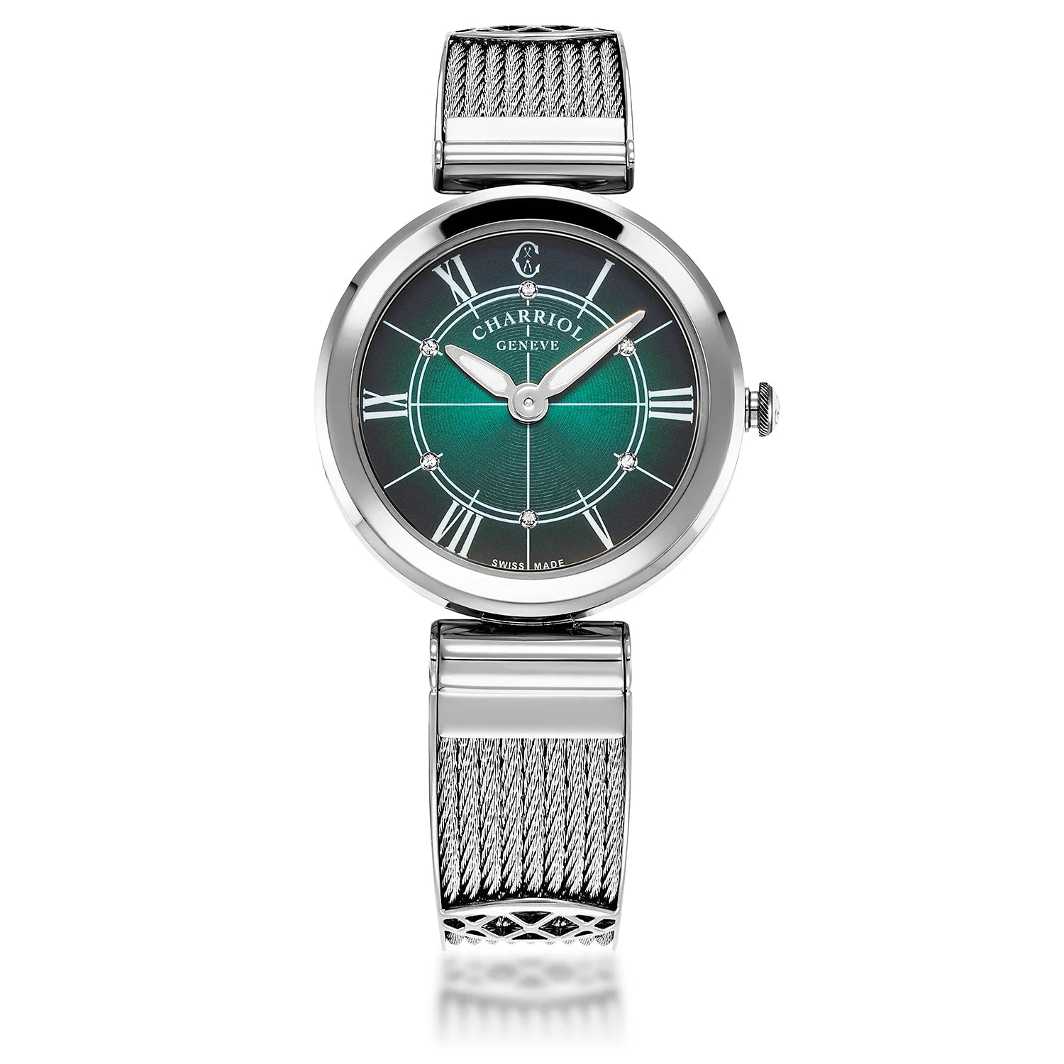 FOREVER, 32MM, CALIBRE CUARZO, ESFERA VERDE, BISEL ACERO, PULSERA CABLE ACERO - Charriol Geneve - Watch