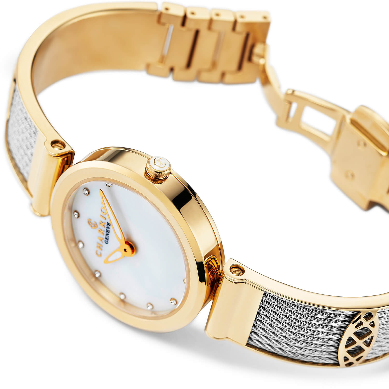 FOREVER, 32MM, CALIBRE CUARZO, PERLA MADRE CON 12 SIMILIS DIAL, ORO AMARILLO PVD BEZEL, PULSERA DE ACERO Y ORO AMARILLO PVD DECORES - Charriol Geneve - Watch