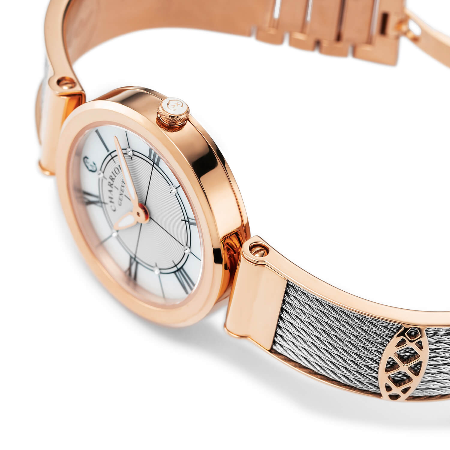 FOREVER, 32MM, CALIBRE CUARZO, DIAL DE PERLA MADRE, PVD ORO ROSA, PULSERA DE CABLE DE ACERO - Charriol Geneve - Watch