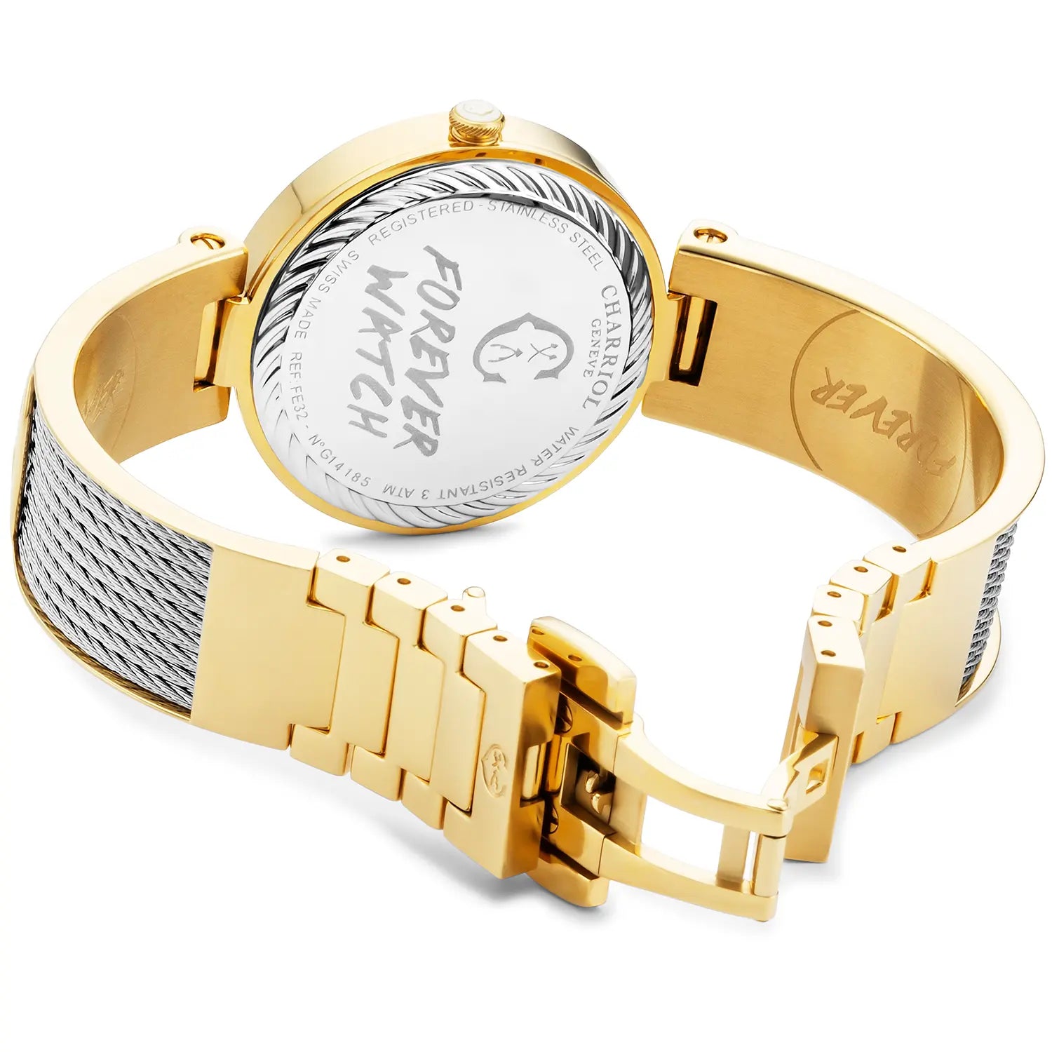FOREVER, 32MM, CALIBRE CUARZO, DIAL DE PERLA MADRE, BISEL PVD ORO AMARILLO, PULSERA DE CABLE DE ACERO - Charriol Geneve - Watch