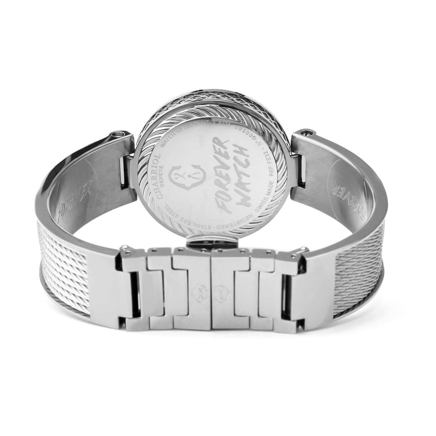 FOREVER, 32MM, CALIBRE CUARZO, PERLA MADRE BLANCA CON 12 SIMILIS DIAL, BISEL DE ACERO, PULSERA DE CABLE DE ACERO - © 2024 Charriol - Watch