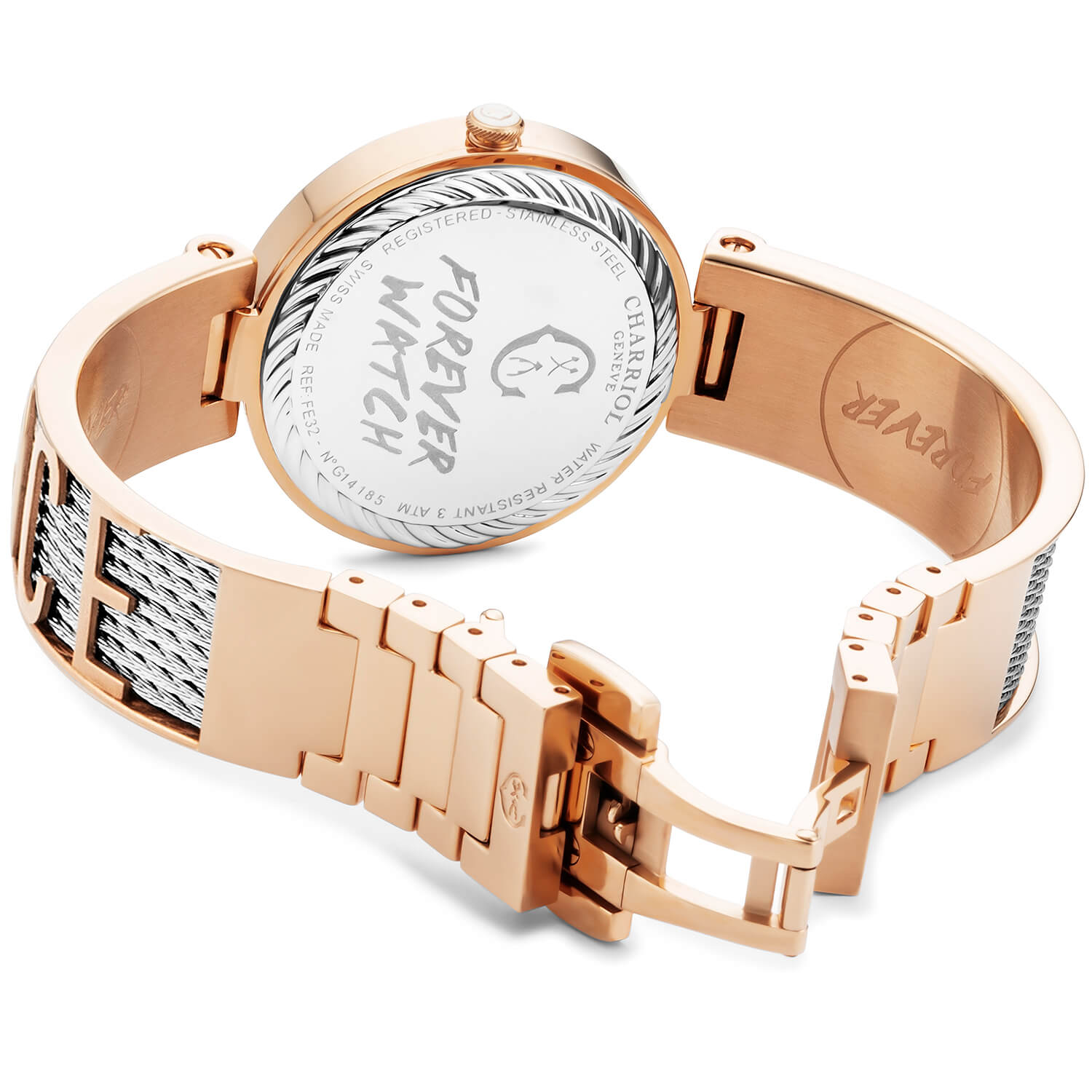 FOREVER YOURS, 32MM, CUARZO CALIBRE, PERLA MADRE CON 12 DIAMANTES DIAL, ORO ROSA PVD BEZEL, PULSERA DE ACERO - Charriol Geneve - Watch