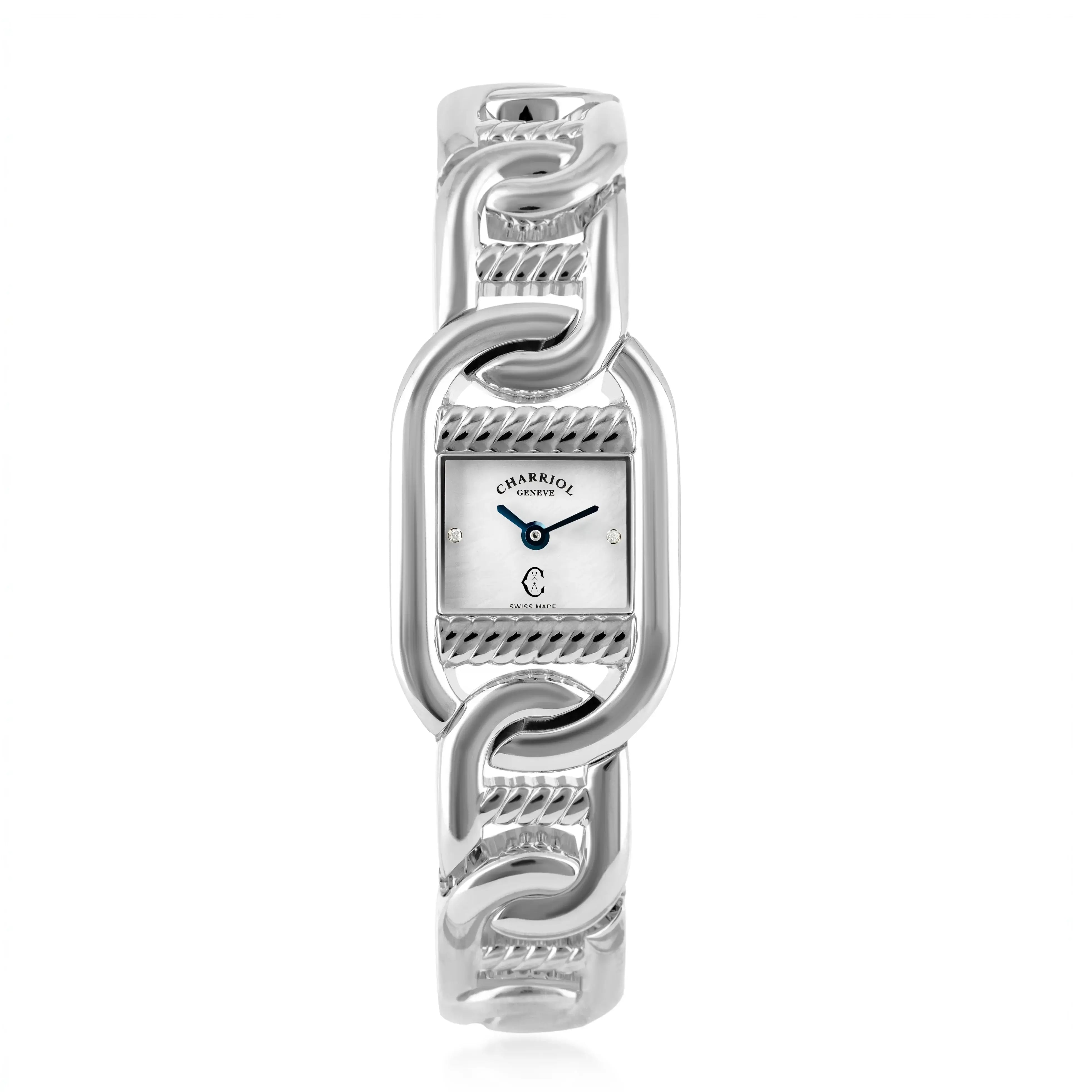 MARINER, 20MM, QUARTZ CALIBRE, STEEL CASE, WHITE MOTHER-OF-PEARL WITH 2 DIAMONDS DIAL, STEEL LINKS BRACELET - ©2025 Philippe Charriol International Ltd. -  Watch