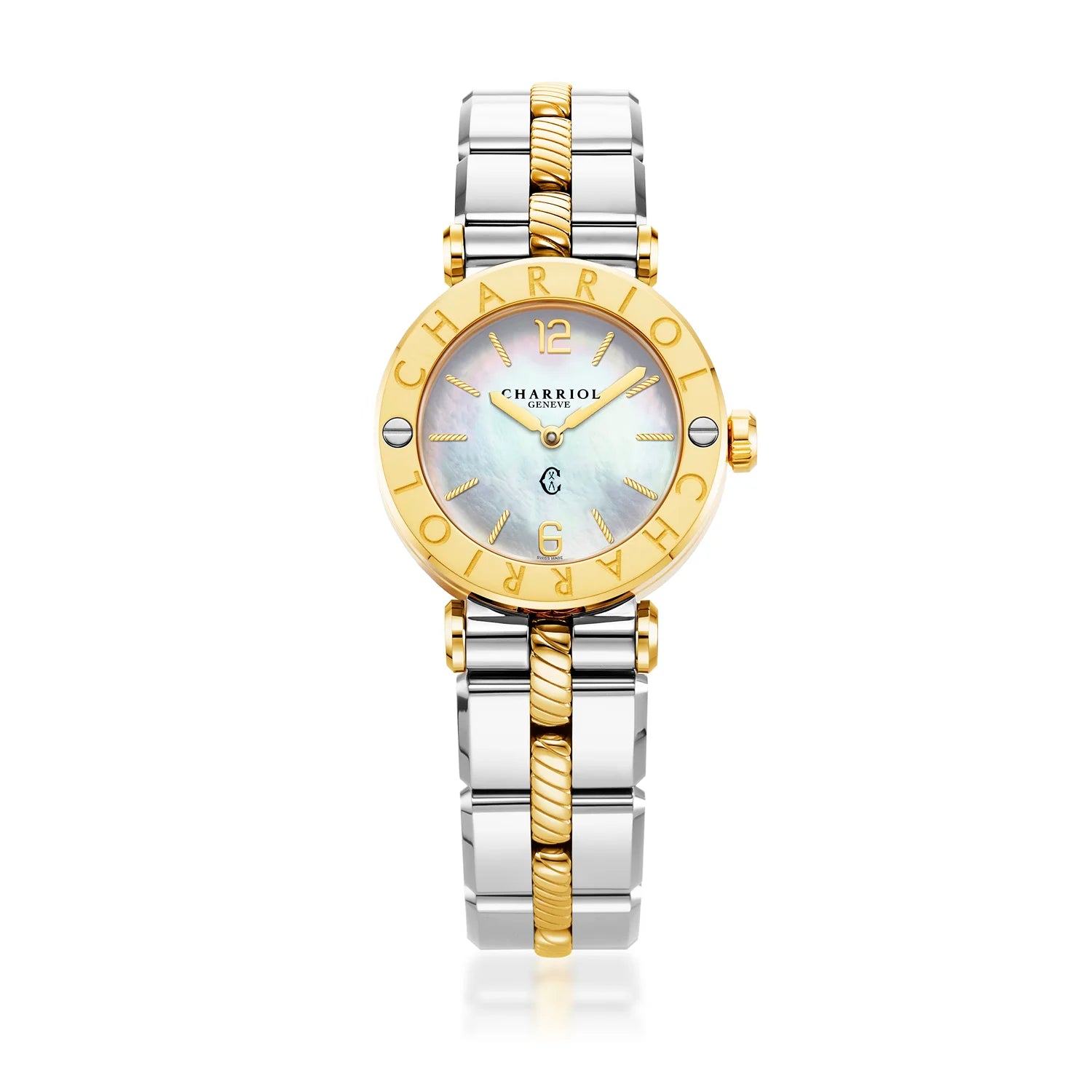 NAVIGATOR CRUISE, 28MM, CALIBRE CUARZO, DIAL DE PERLA MADRE, "CHARRIOL CHARRIOL " BEZEL, ACERO BICOLOR PULSERA INTERCAMBIABLE - Charriol Geneve - Reloj