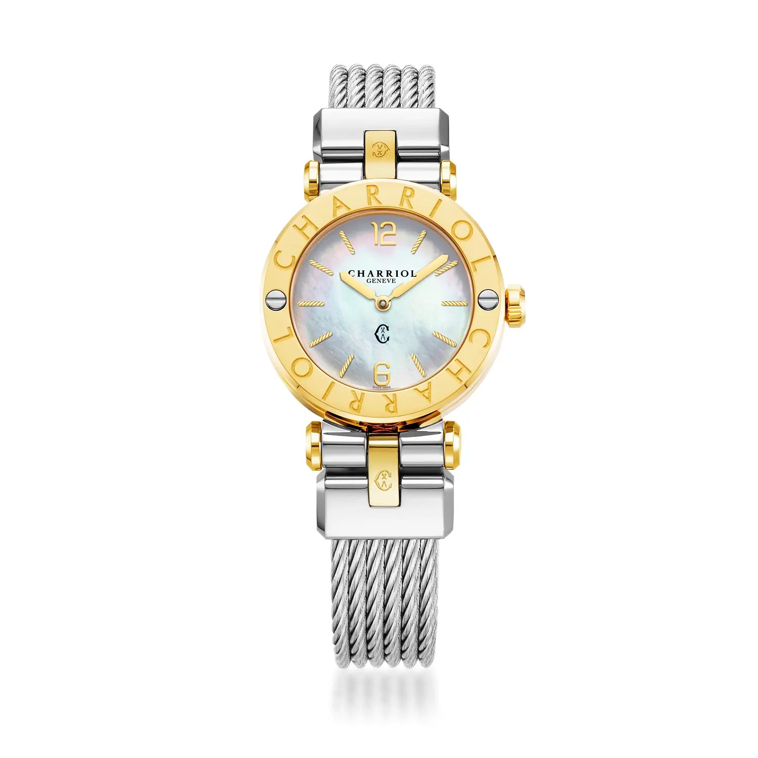 NAVIGATOR CRUISE, 28MM, CALIBRE CUARZO, DIAL DE PERLA MADRE, "CHARRIOL CHARRIOL " BEZEL, CORREA INTERCAMBIABLE CABLE DE ACERO - Charriol Geneve - Reloj