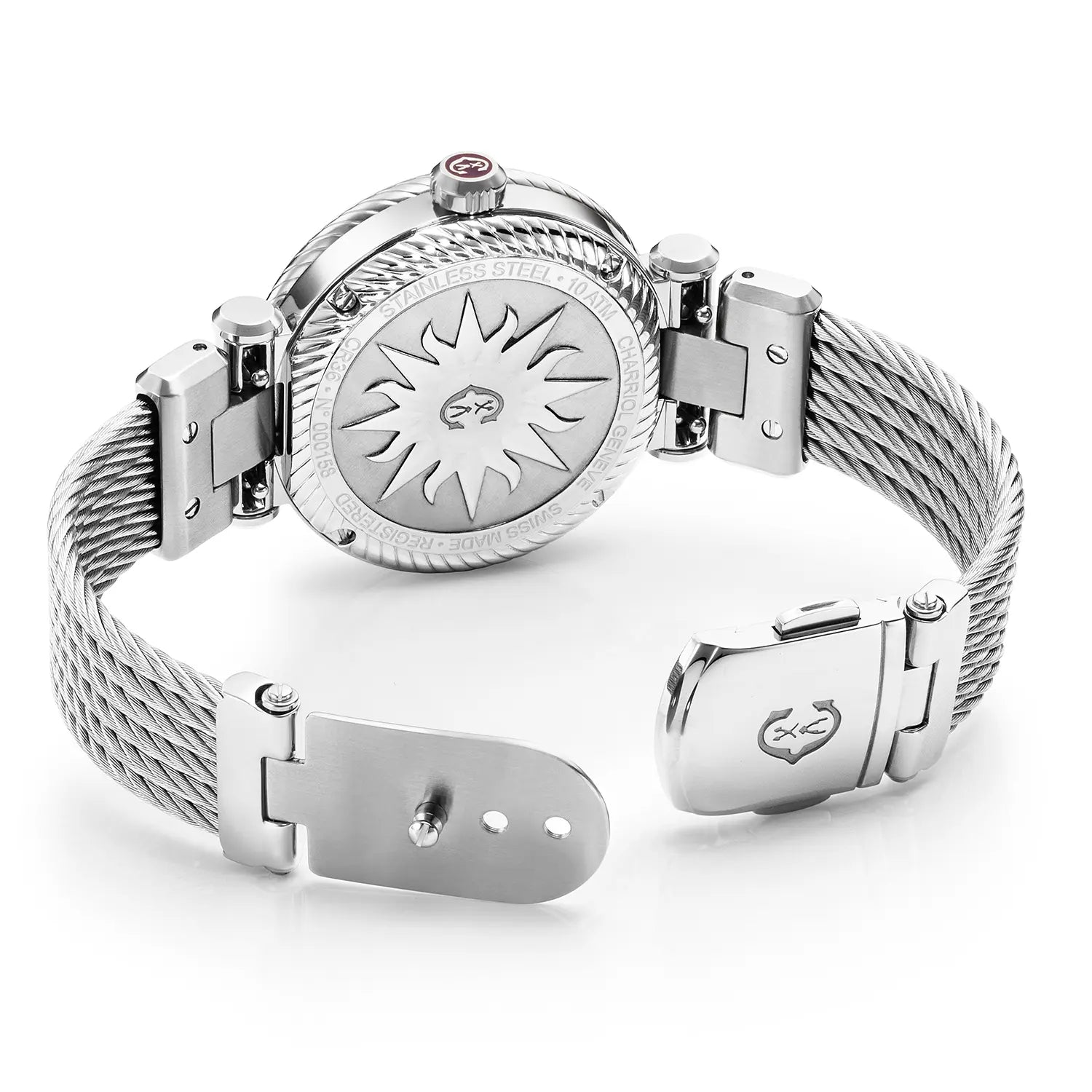 NAVIGATOR CRUISE, 36MM, CALIBRE CUARZO, ESFERA DE PERLA MADRE, "CHARRIOL CHARRIOL " BEZEL, CABLE DE ACERO PULSERA INTERCAMBIABLE - Charriol Geneve - Relojes