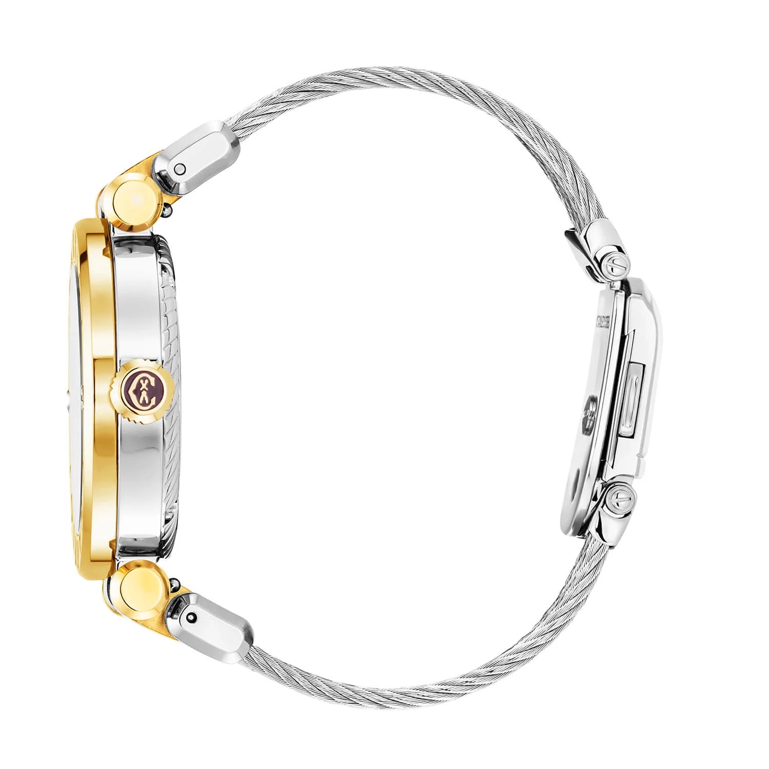 NAVIGATOR CRUISE, 36MM, QUARTZ CALIBRE, WHITE MOTHER-OF-PEARL WITH 12 ROMAN FIGURES DIAL, STEEL YELLOW GOLD PVD "CHARRIOL CHARRIOL" WITH 2 SCREWS, STEEL INTERCHANGEABLE CABLE BRACELET - © 2024 Charriol -  Watch