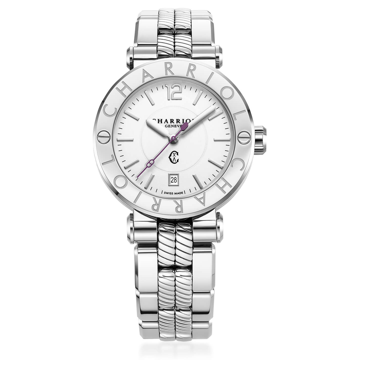 NAVIGATOR CRUISE, 41MM, CALIBRE AUTOMÁTICO, ESFERA BLANCA, "CHARRIOL CHARRIOL " BEZEL, PULSERA DE ACERO INTERCAMBIABLE - Charriol Geneve - Reloj
