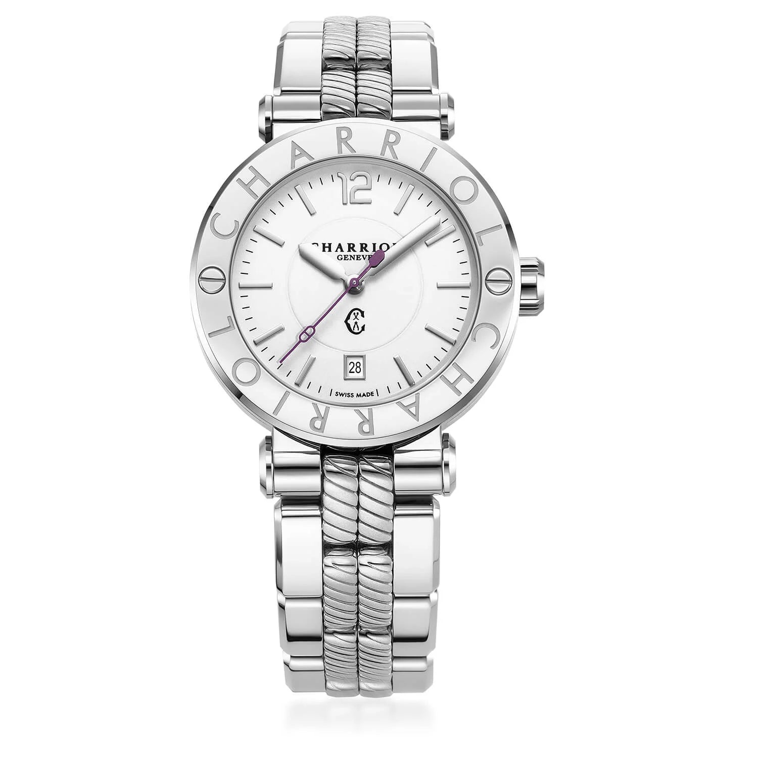 NAVIGATOR CRUISE, 41MM, QUARTZ CALIBRE, WHITE DIAL, STEEL "CHARRIOL CHARRIOL" BEZEL, METAL INTERCHANGEABLE BRACELET - ©2025 Philippe Charriol International Ltd. -  Watch