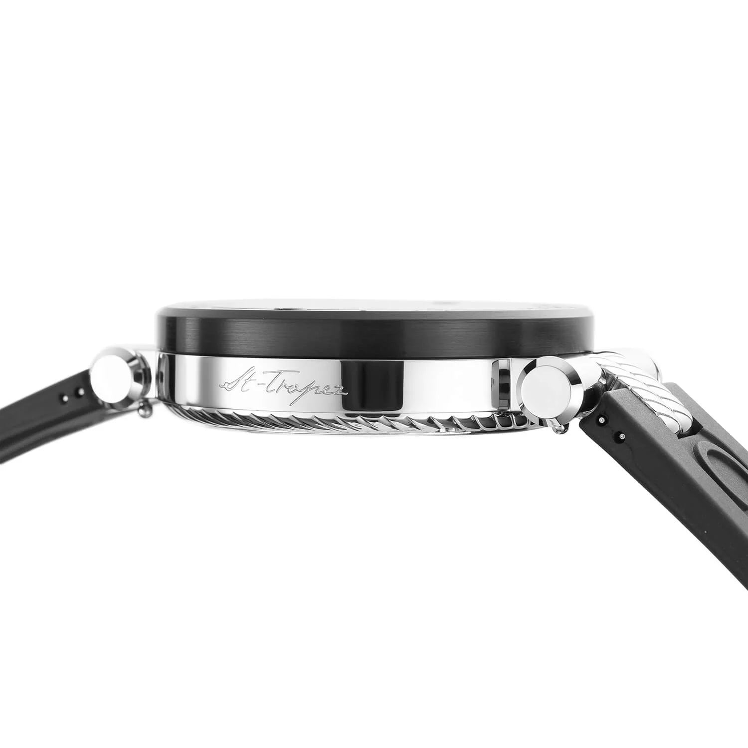 NAVIGATOR CRUISE, 41MM, CALIBRE CRONÓGRAFO CUARZO, ESFERA NEGRA CON CRUZ ROJA, PVD ACERO NEGRO "CHARRIOL CHARRIOL " BEZEL, CORREA DE GOMA NEGRA INTERCAMBIABLE - © 2024 Charriol - Watch