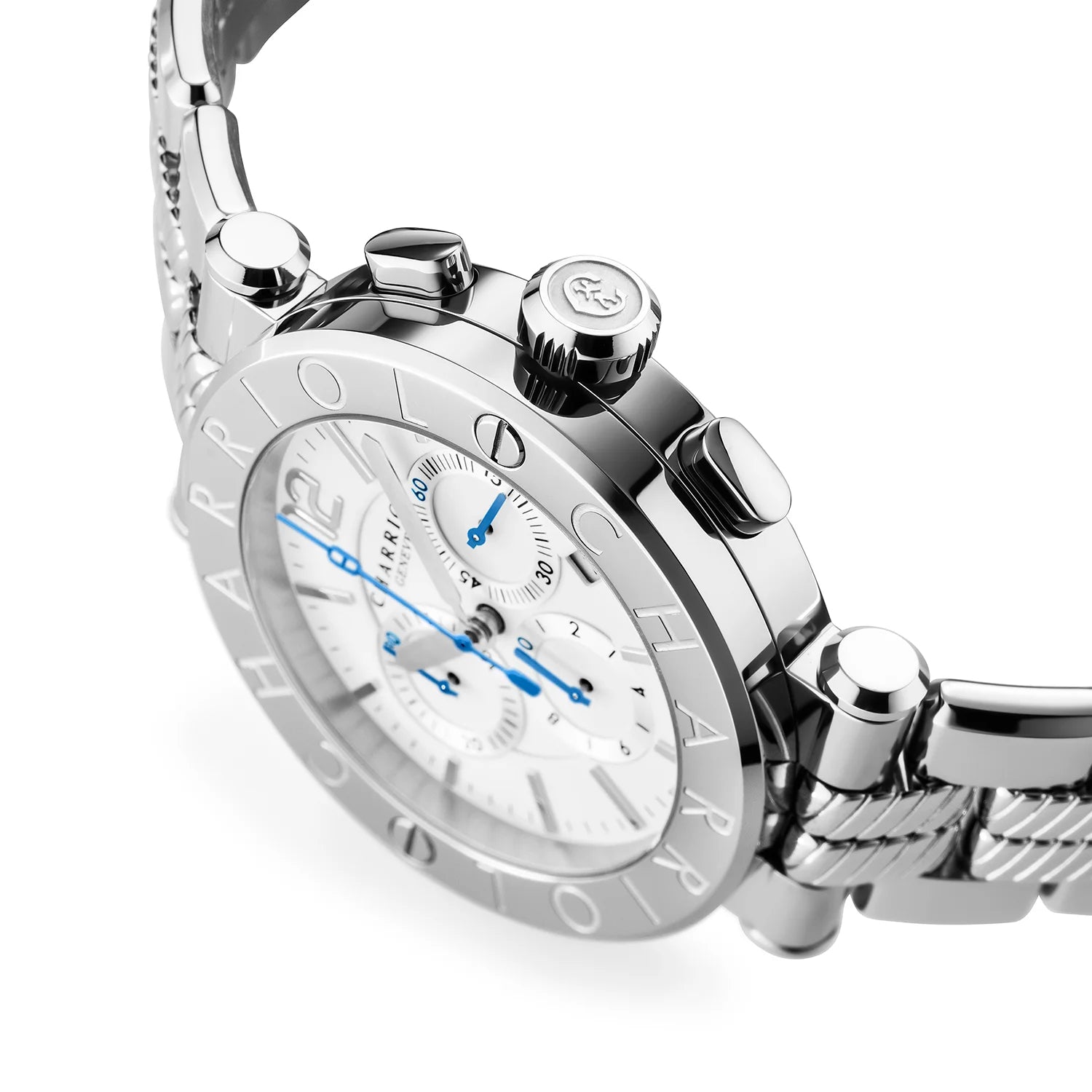 NAVIGATOR CRUISE, 41MM, CALIBRE CRONÓGRAFO CUARZO, ESFERA BLANCA, "CHARRIOL CHARRIOL " BISEL, PULSERA INTERCAMBIABLE ACERO - Charriol Geneve - Relojes