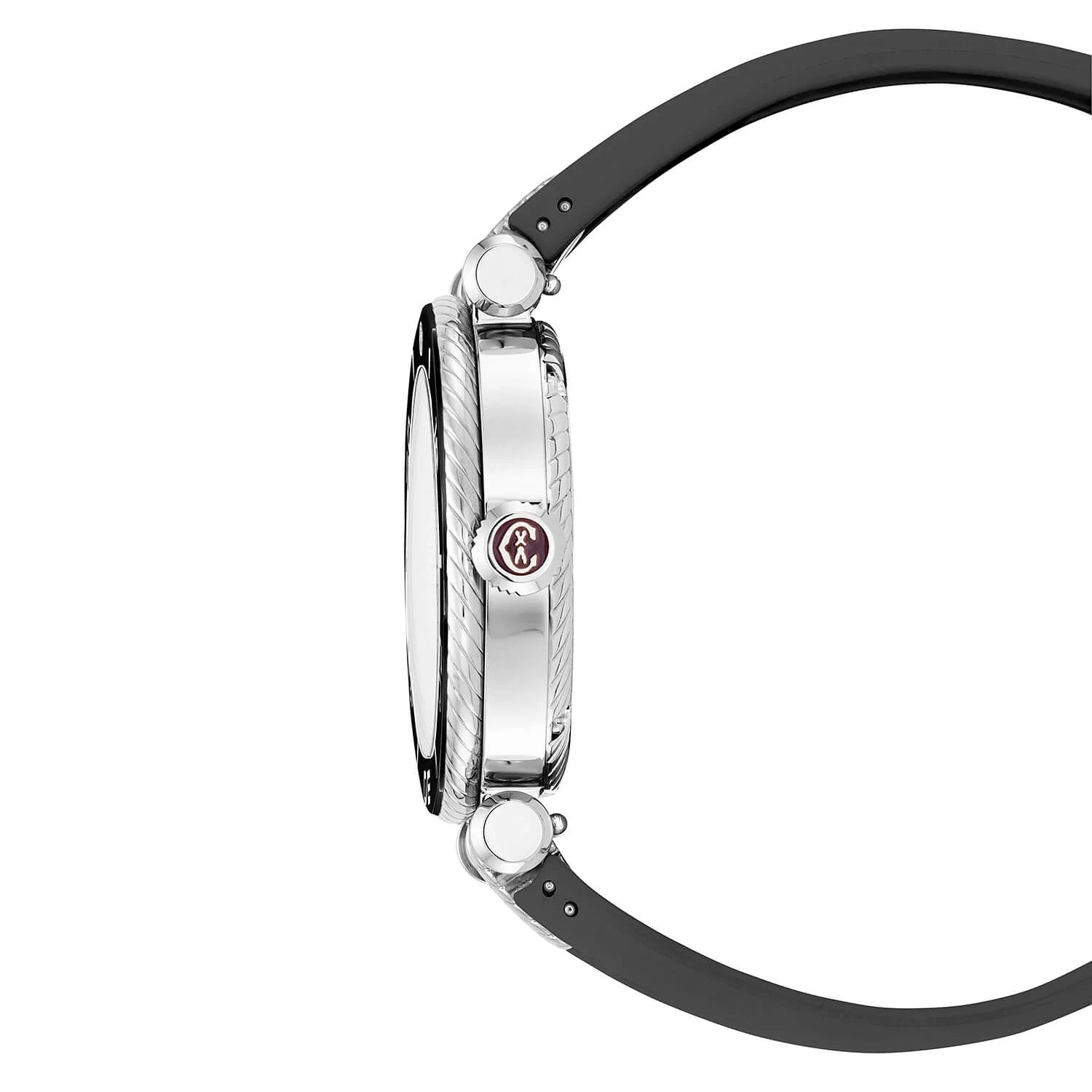 NAVIGATOR SURF, 36MM, CALIBRE AUTOMÁTICO, NEGRO CON 1 BISEL DE DIAMANTE, ESFERA MORADA, PULSERA INTERCAMBIABLE DE GOMA NEGRA - ©2024 Philippe Charriol  International Ltd. - Relojes