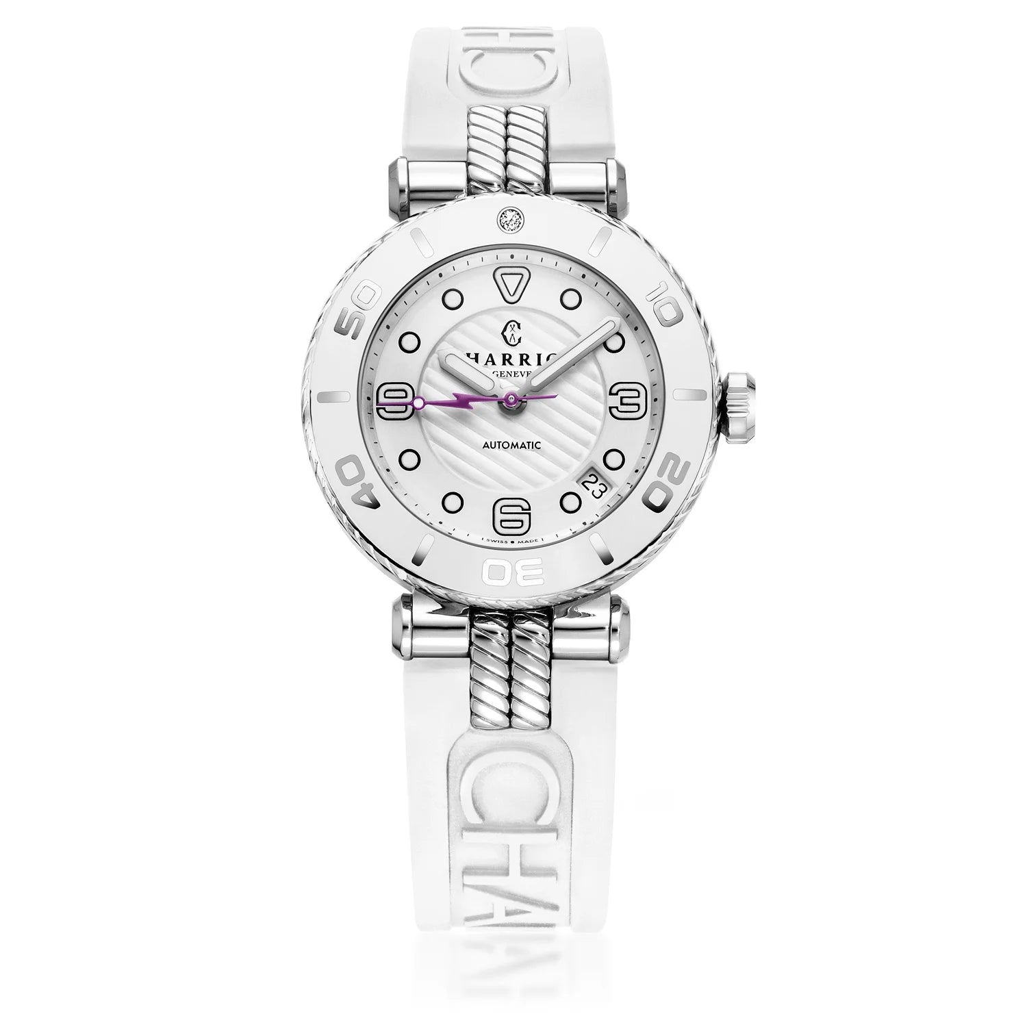 NAVIGATOR SURF, 36MM, CALIBRE AUTOMÁTICO, ESFERA BLANCA, BISEL BLANCO, PULSERA INTERCAMBIABLE DE GOMA BLANCA - Charriol Geneve - Relojes