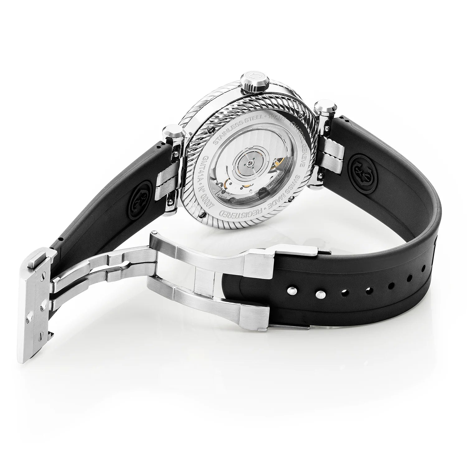 NAVIGATOR SURF GMT, 41MM, CALIBRE AUTOMÁTICO, ESFERA BLANCA, BISEL DE 6 TORNILLOS, CORREA INTERCAMBIABLE DE GOMA NEGRA - Charriol Geneve - Relojes