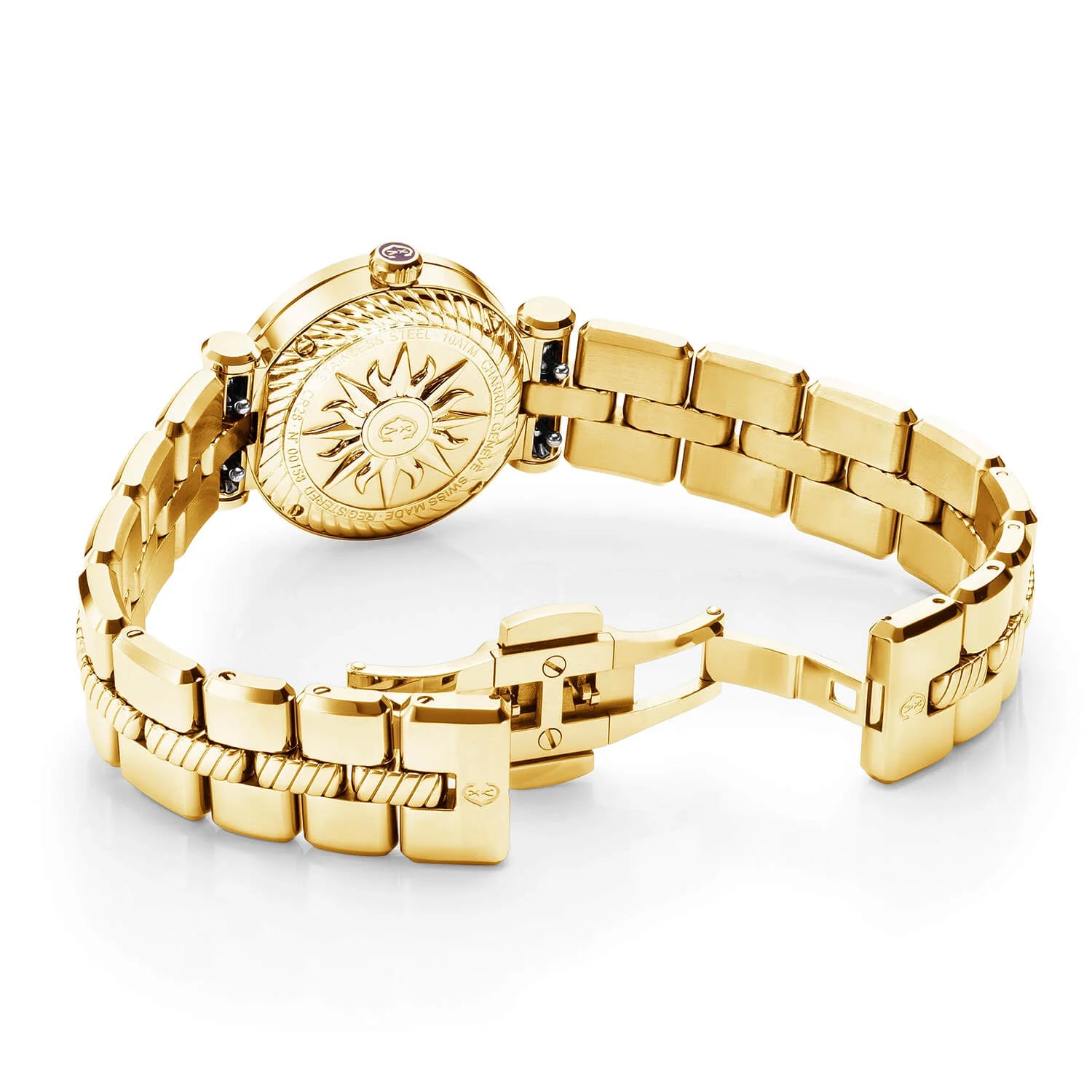 NAVIGATOR CRUISE, 28MM, CALIBRE CUARZO, PERLA MADRE BLANCA CON 12 FIGURAS ROMANAS, PVD ORO AMARILLO ACEROCHARRIOL CHARRIOL" CON 2 TORNILLOS PULSERA, PULSERA INTERCAMBIABLE ORO AMARILLO METAL - © 2024 Charriol - Reloj