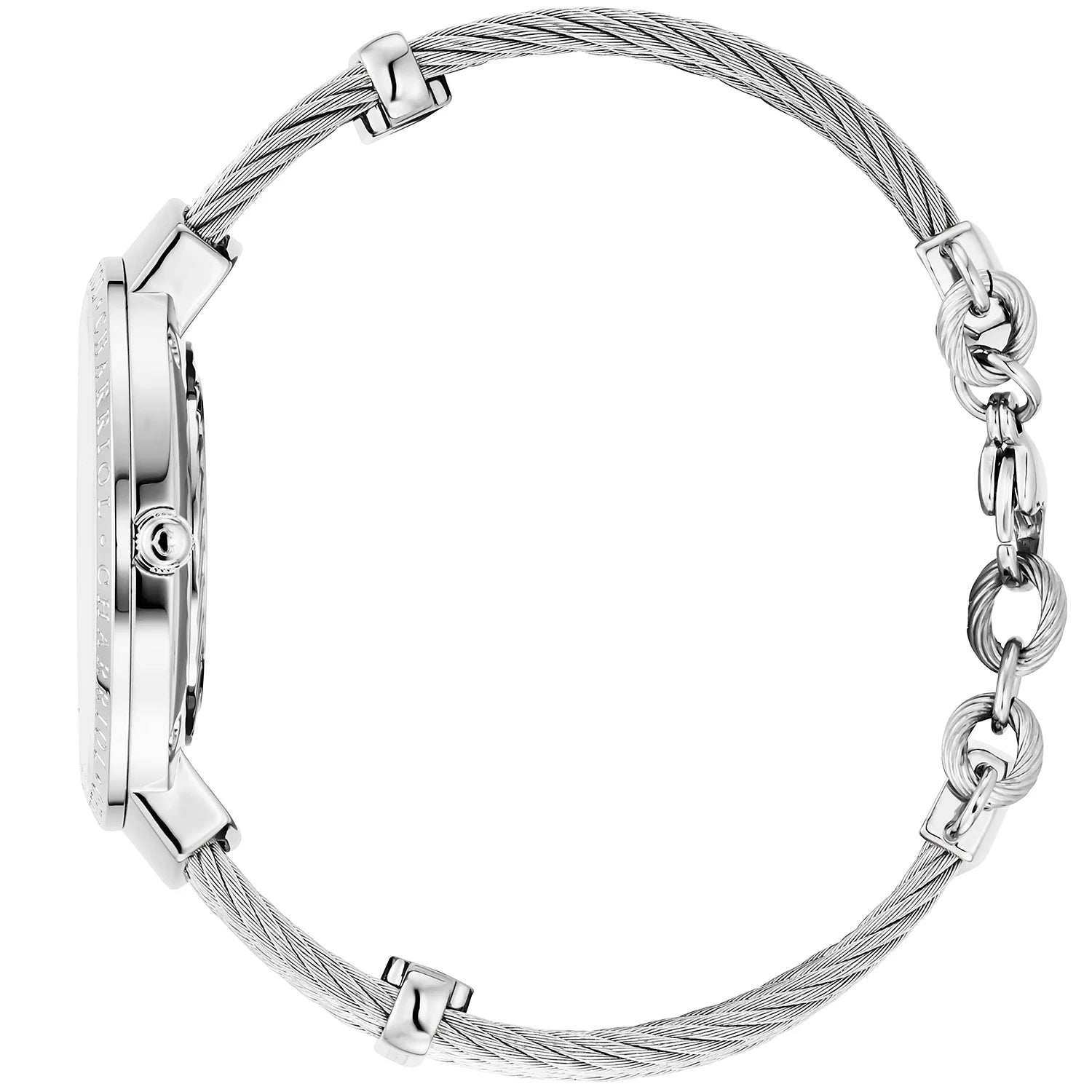 SLIM, 34MM, CUARZO CALIBRE, PERLA AZUL CON 12 DIAMANTES, "CHARRIOL CHARRIOL " BEZEL, PULSERA DE CABLE DE ACERO - Charriol Geneve - Watch