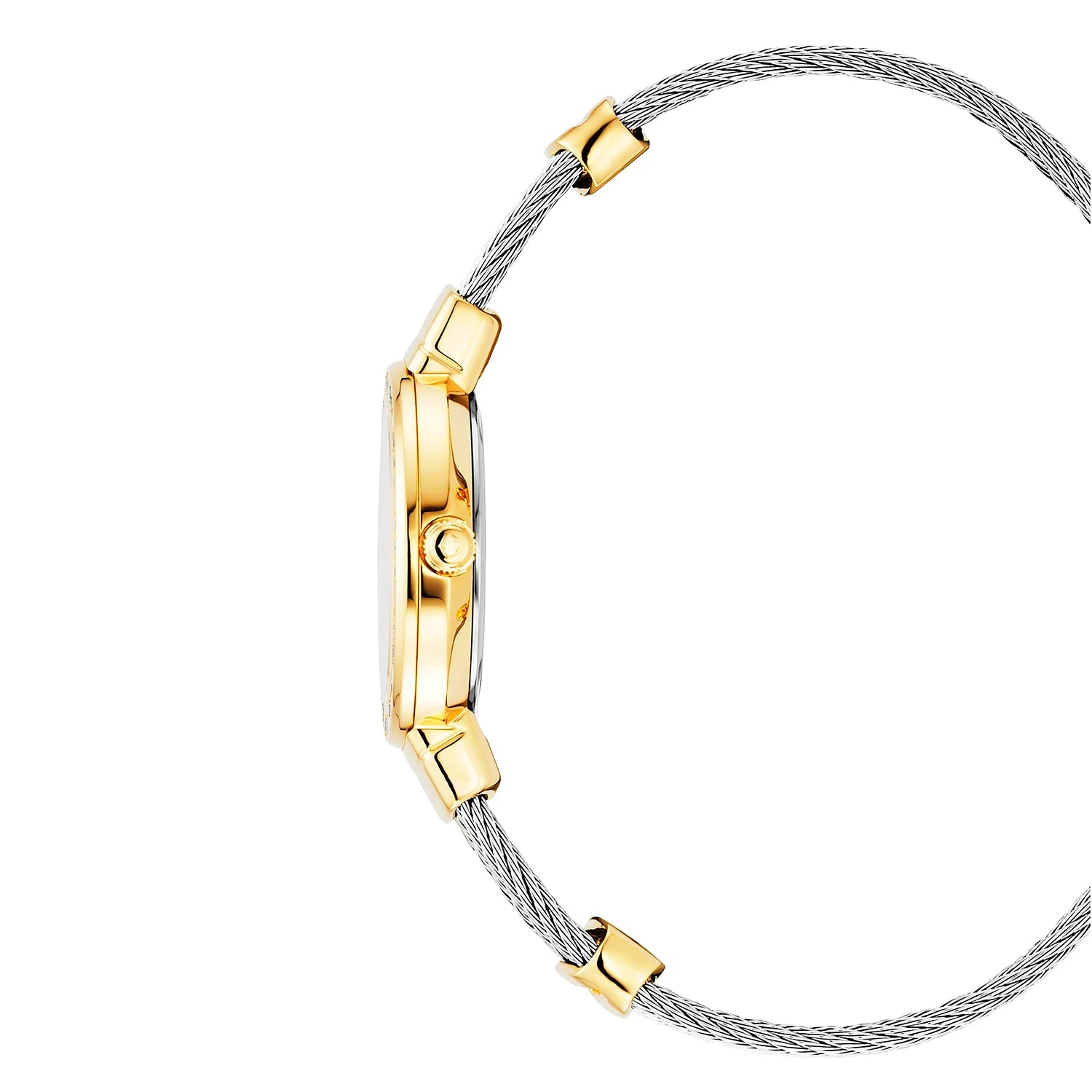 ST TROPEZ, 25MM, CALIBRE CUARZO, ESFERA DE PERLA MADRE, PVD ORO AMARILLO CON 36 DIAMANTES, PULSERA DE CABLE DE ACERO - Charriol Geneve - Watch