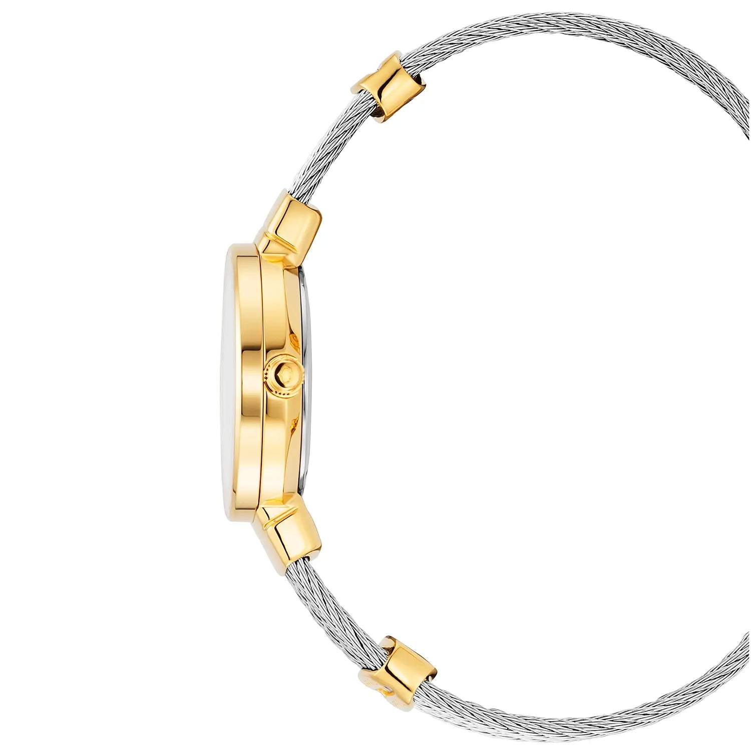 ST TROPEZ, 25MM, CUARZO CALIBRE, PERLA CON 11 DIAMANTES DIAL, ORO AMARILLO PVD BEZEL, ACERO CABLE PULSERA - Charriol Geneve - Watch