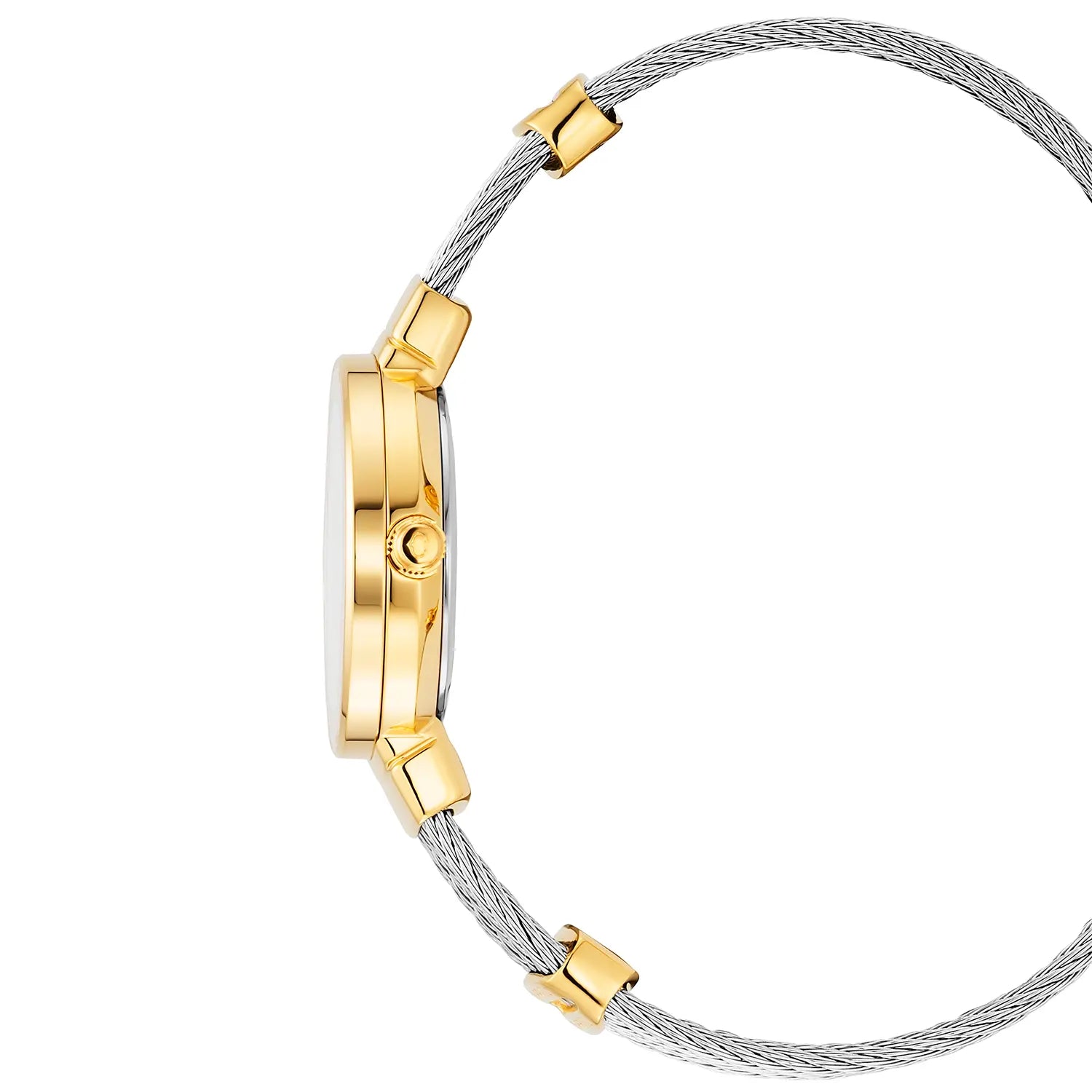 ST TROPEZ, 25MM, CUARZO CALIBRE, PERLA CON 11 DIAMANTES DIAL, ORO AMARILLO PVD BEZEL, ACERO CABLE PULSERA - Charriol Geneve - Watch