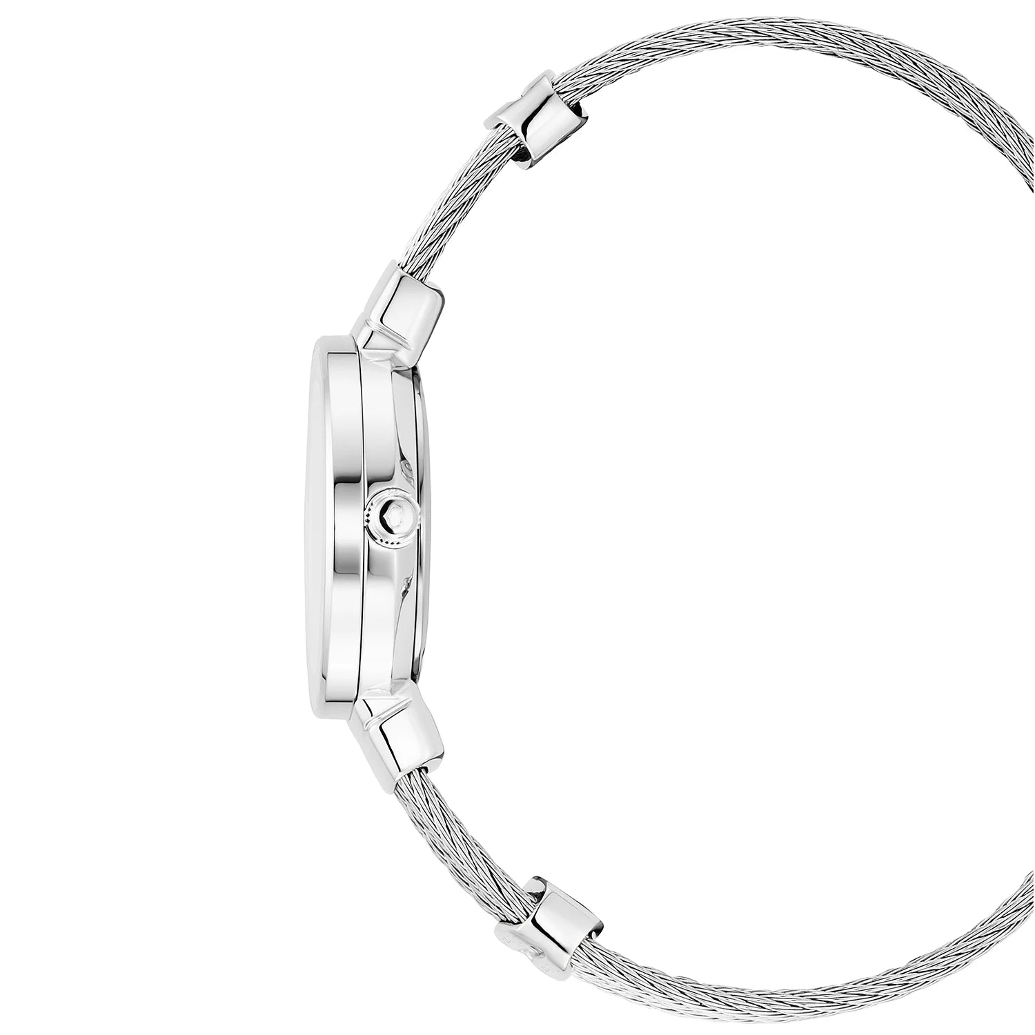 ST TROPEZ, 25MM, CUARZO CALIBRE, PERLA BLANCA CON LUMINOSA "LOVE" DIAL, PERLA BLANCA CON 8 DIAMANTES BEZEL, PULSERA DE CABLE DE ACERO - Charriol Geneve - Relojeria