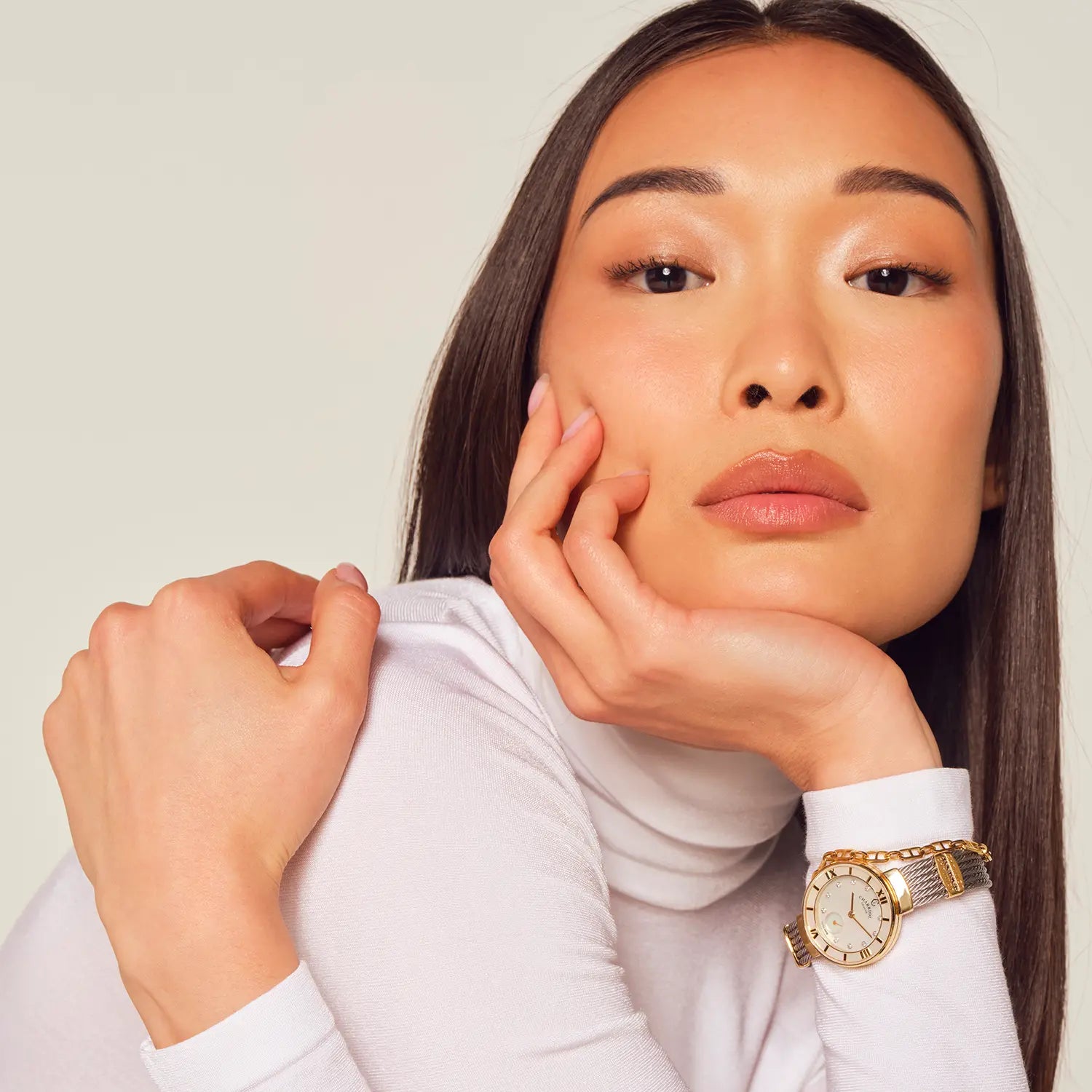 ST TROPEZ, 30MM, CUARZO CALIBRE, PERLA MADRE CON 10 DIAMANTES DIAL, BISEL DE PERLA MADRE, PULSERA DE CABLE DE ACERO - Charriol Geneve - Watch