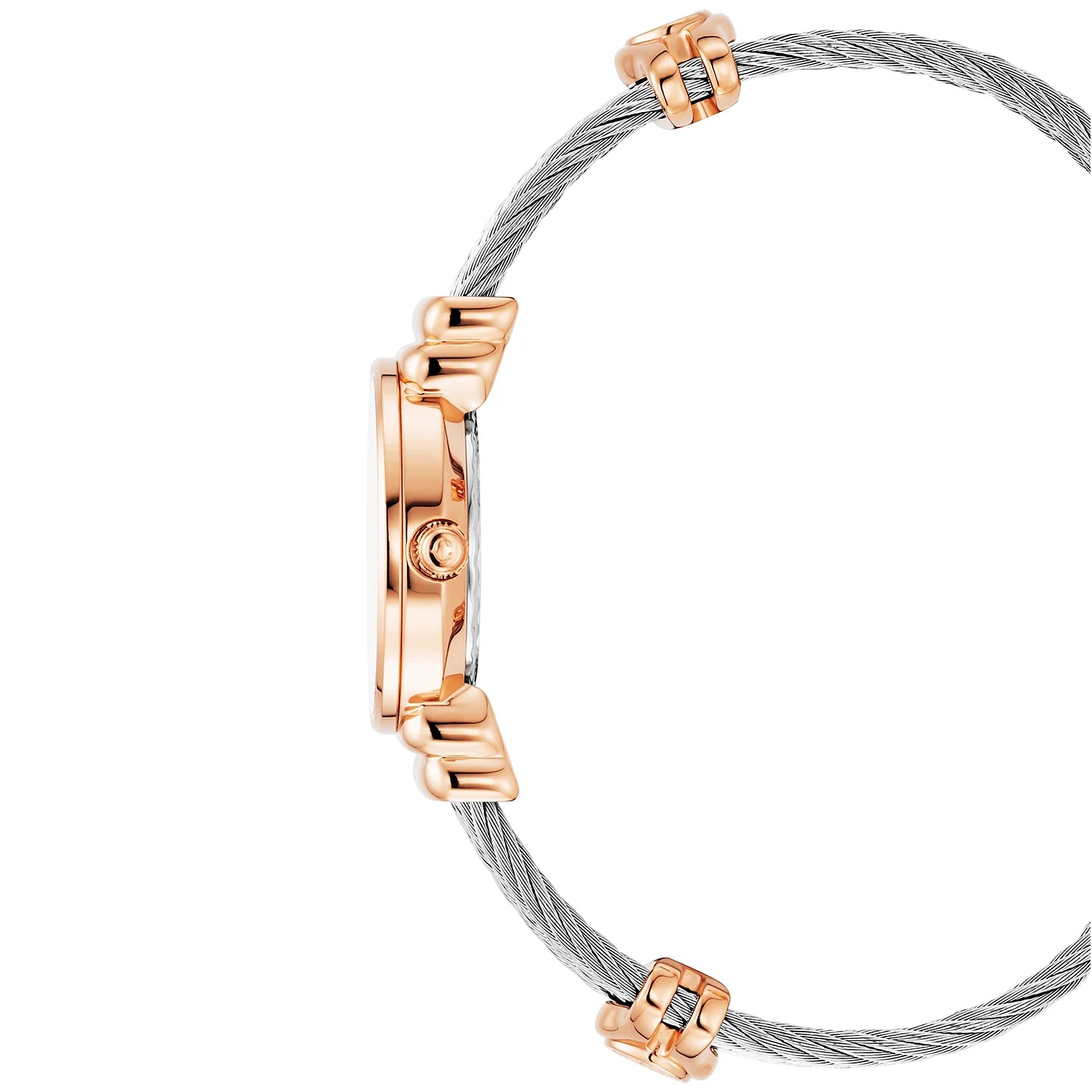 St Tropez Reloj Icon 24.5mm PVD oro rosa, cable de acero, bisel 8 diamantes y esfera blanca MOP - Charriol Geneve - Relojes