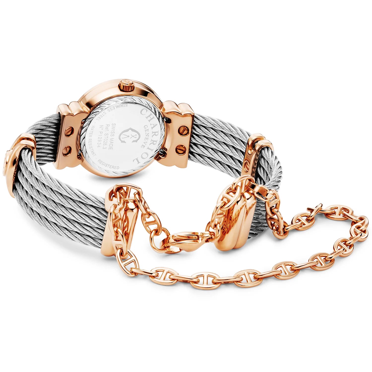 St Tropez Reloj Icon 24.5mm PVD Oro Rosa, Cable Acero, Charriol Bisel y 12 Diamantes Esfera MOP Blanca - Charriol Geneve - Relojes