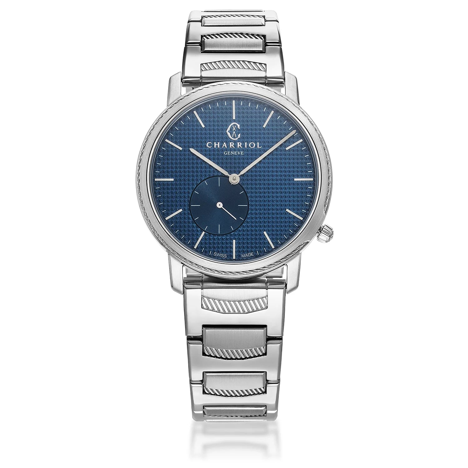 CELTIC LEGACY, 40MM, CUARZO CALIBRE, AZUL "CLOUS DE PARIS" DIAL, ACERO BEZEL, ACERO PULSERA - Charriol Geneve - Watch