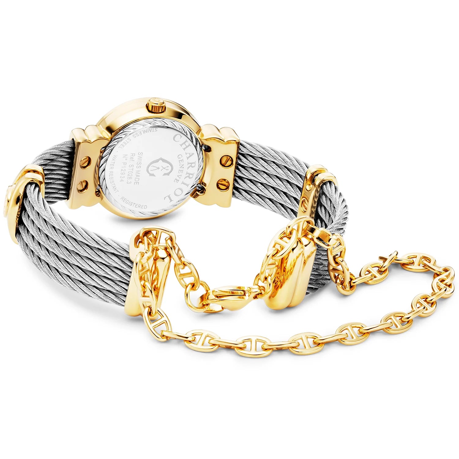 St Tropez Reloj Icon 24.5mm Oro Amarillo PVD, Cable Acero, Charriol Bisel y 12 Diamantes Esfera Rosa MOP - Charriol Geneve - Reloj
