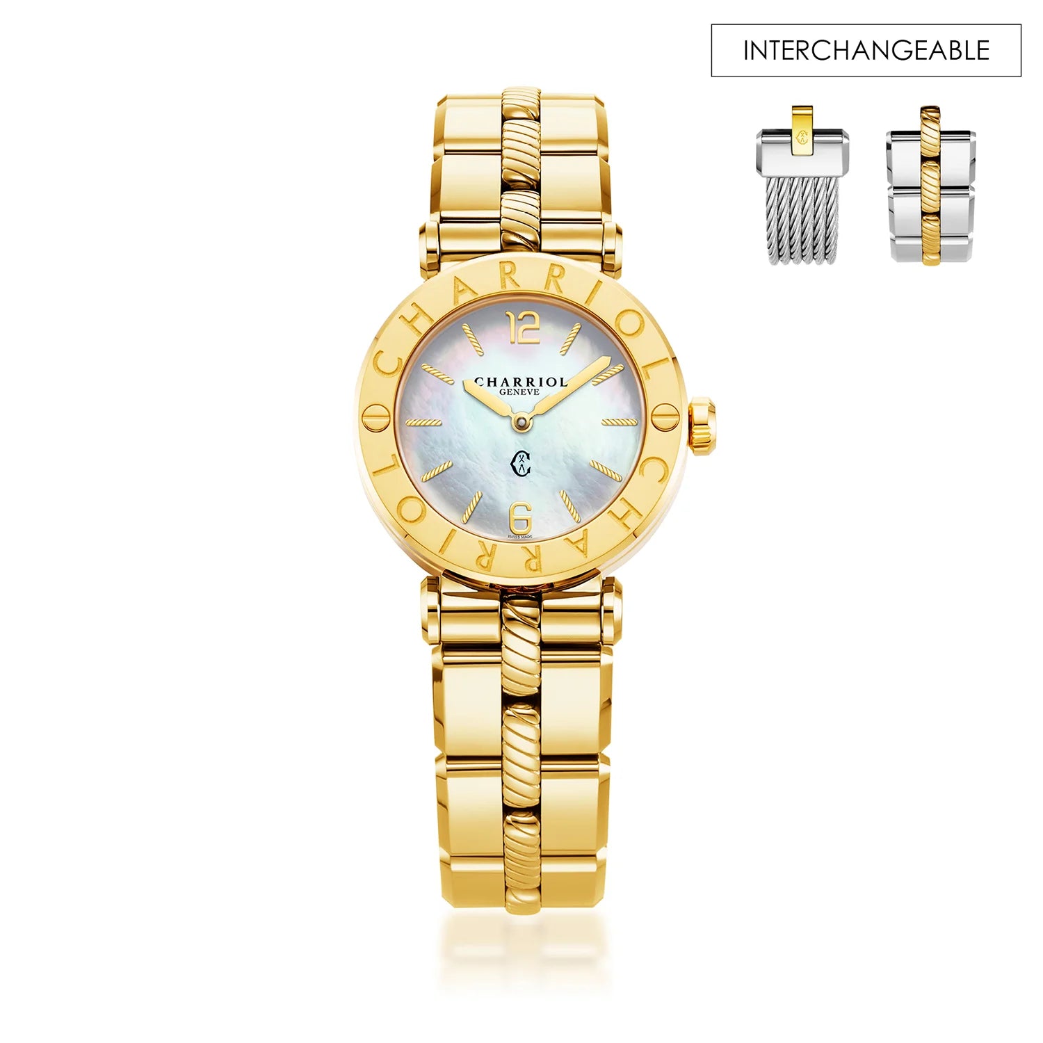 St Tropez Cruise Reloj Oro Blanco y AmarilloSt Tropez Cruise 28mm Reloj Oro Amarillo Brazalete, Oro Amarillo y 2 Tornillos Bisel y Blanco MOP Dial - Charriol Geneve - Reloj